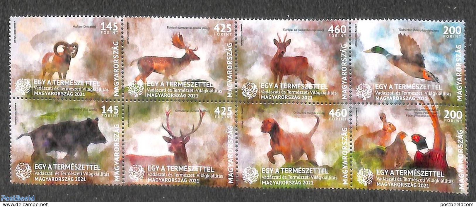 Hungary 2021 One With Nature 8v [+++], Mint NH, Nature - Animals (others & Mixed) - Birds - Deer - Dogs - Ducks - Poul.. - Neufs