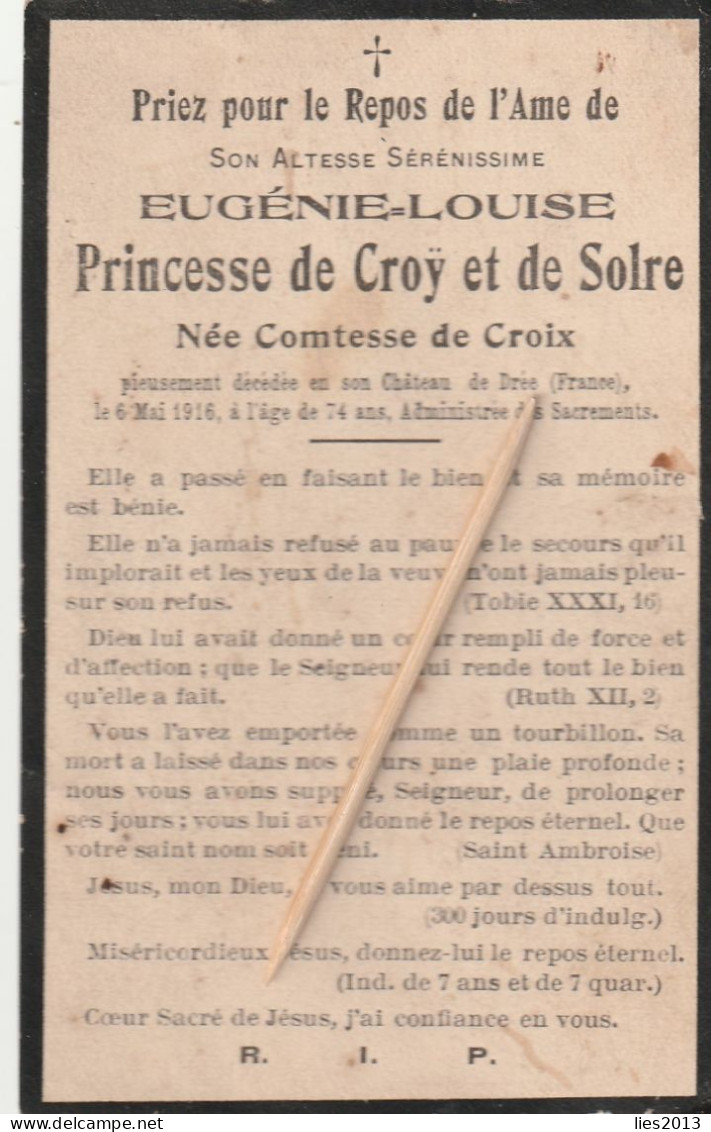 Adel, Noblesse, Eygenie-Louise, Princesse De Croÿ Et De Solre, Née Comtesse De Croix, Décédée Au Chateau De Drée - Images Religieuses
