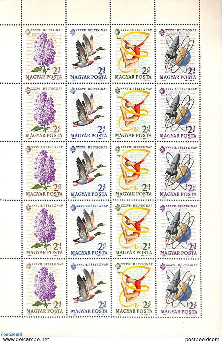 Hungary 1964 Stamp Day M/s, Mint NH, Nature - Transport - Birds - Flowers & Plants - Stamp Day - Space Exploration - Nuevos