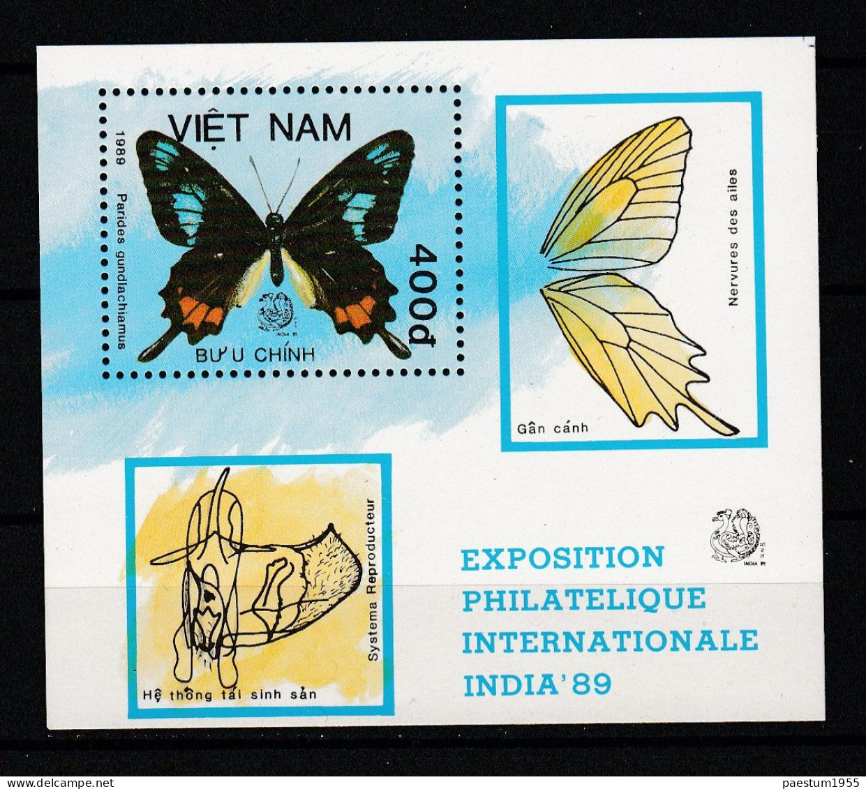 Feuillet Neuf** MNH 1989 Viêt-Nam Vietnam Papillon Exposition Internationale Philatélique "India''89" - Viêt-Nam