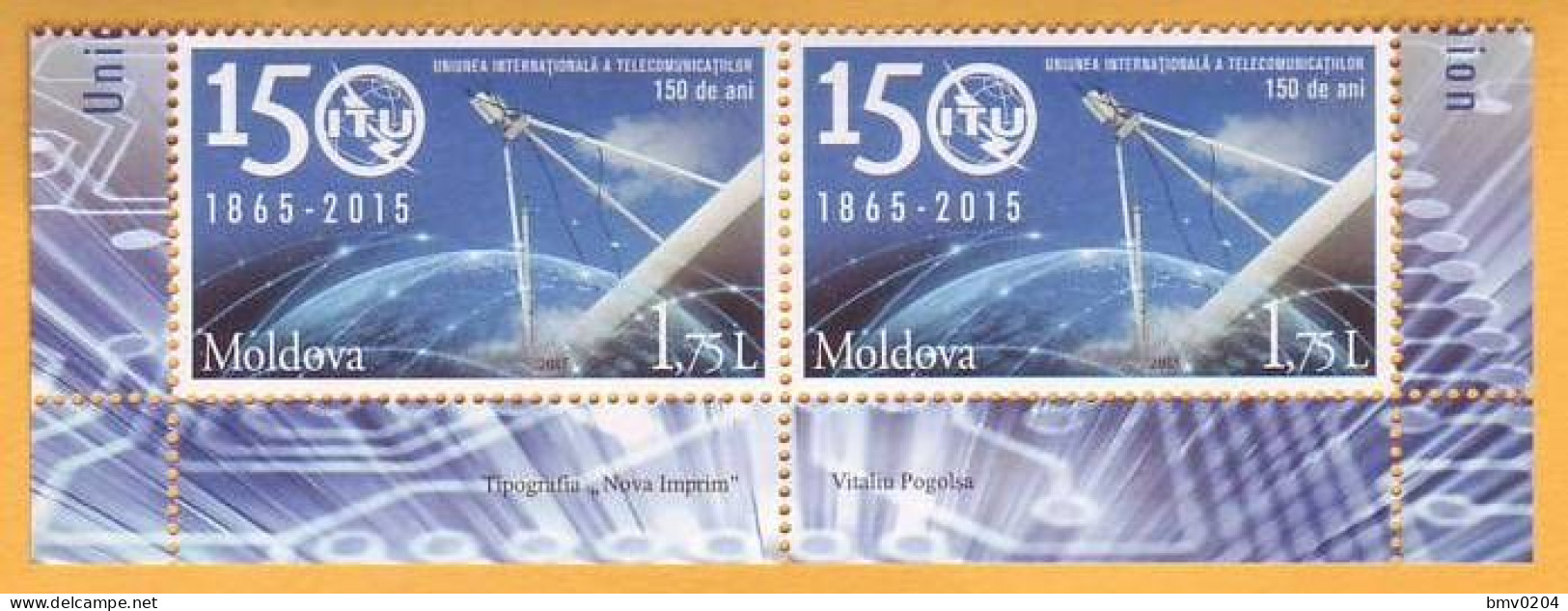 2015 Moldova Moldavie Moldau The International Telecommunications Union. 150 Years. Sputnik. Antenna  2v Mint - Moldavie