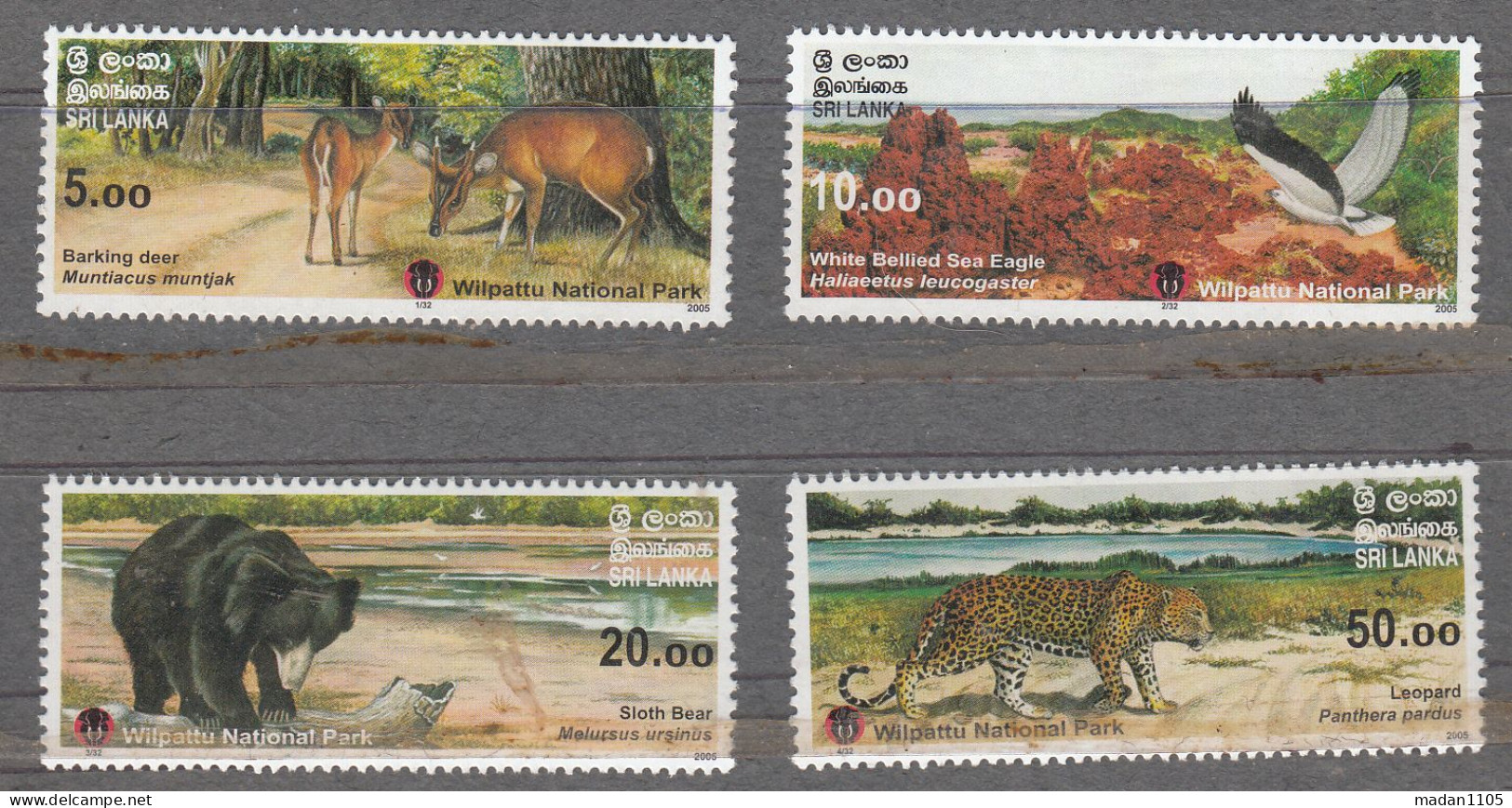 SRI LANKA,  2005, Wilpattu National Park, Fauna, Wild Animals, Set 4 V, , MNH, (**) - Sri Lanka (Ceylon) (1948-...)