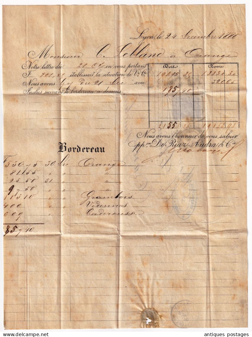 Lettre 1880 Sage 15c Lyon Rhône pour Orange Vaucluse Riaz Audra Banque Recouvrement Bank Finance