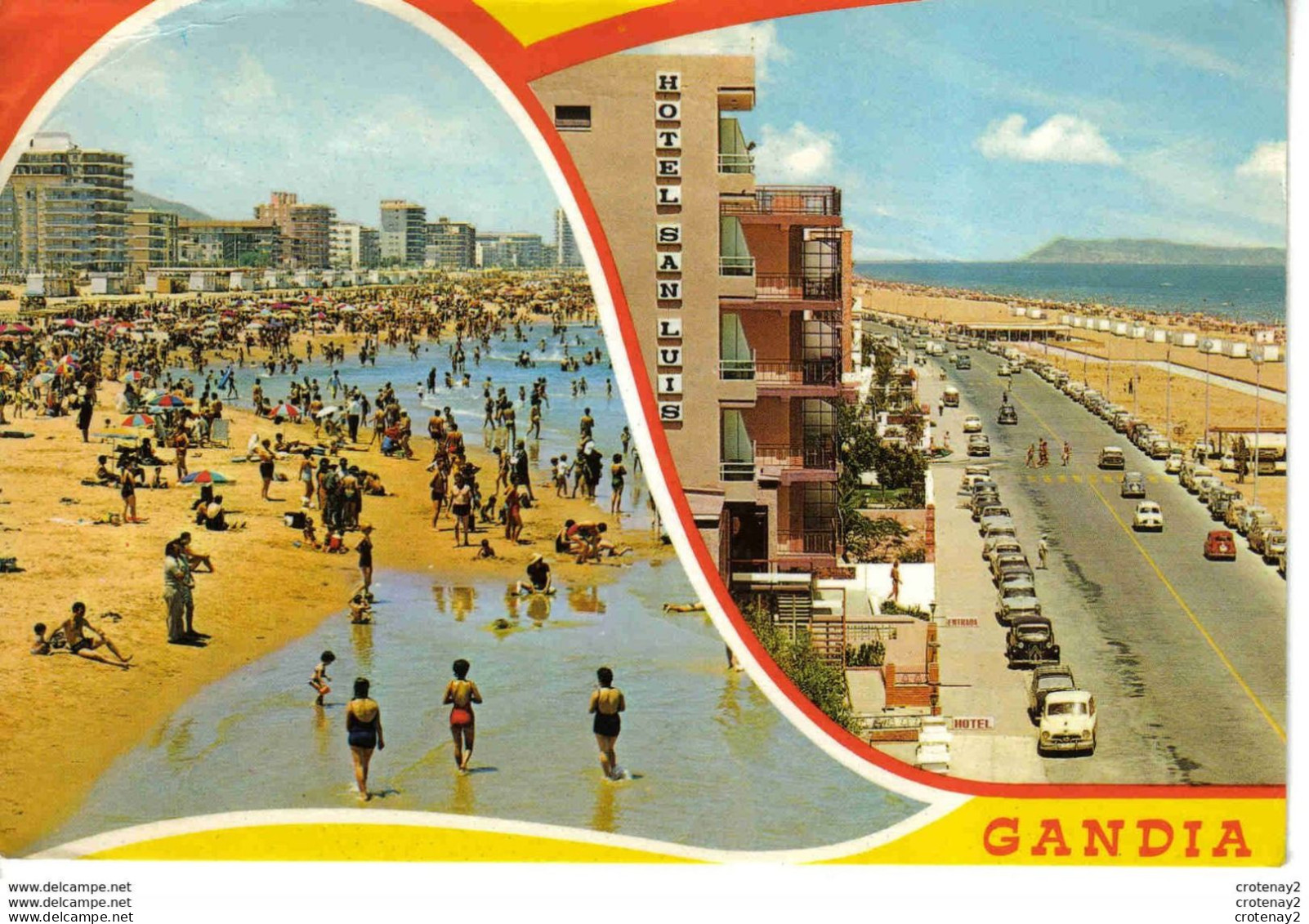 Valencia GANDIA N°127 Plage Baignade Hôtel SAN LUIS Citroën Traction DS Fiat Renault 4L Dauphine En 1977 - Valencia