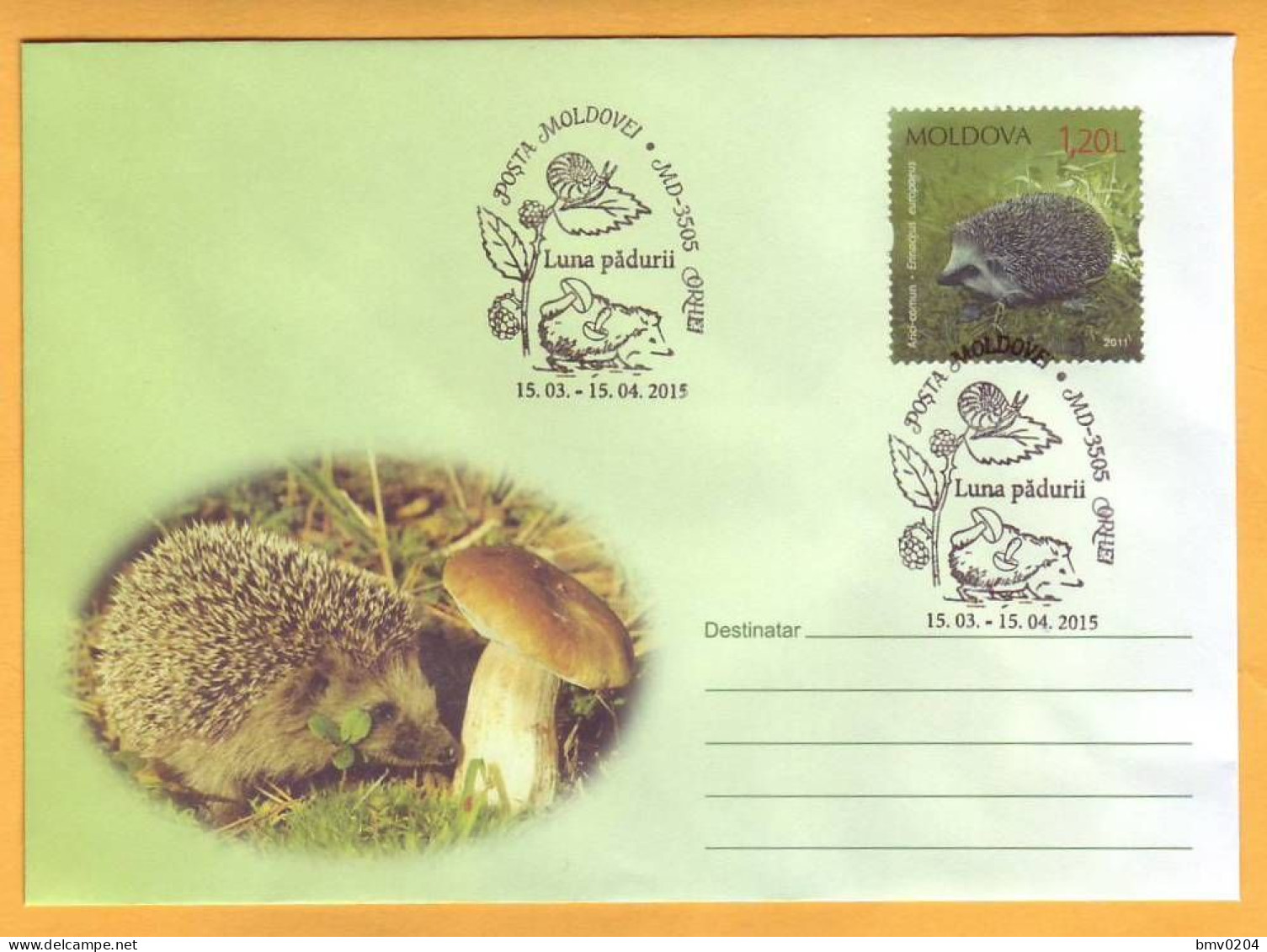 2015 2011 Moldova Moldavie Moldau Special Cancellations "Month Of The Forest" Orhei Hedgehogs, Mushrooms, Snails - Moldavie