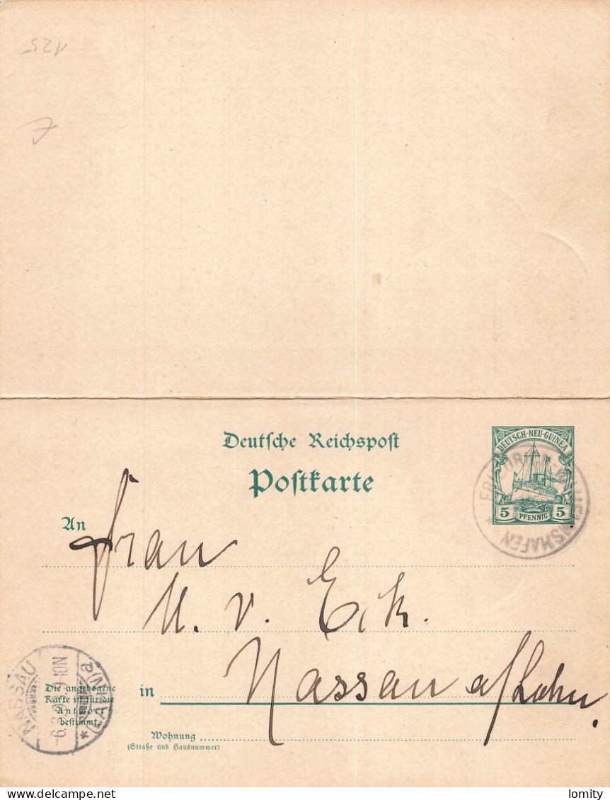Colonie Allemande Deutsch New Guinea Double Entier Postal Ganzsache Nouvelle Guinée Cachet Friedrich Wilhelmshafen - Nueva Guinea Alemana