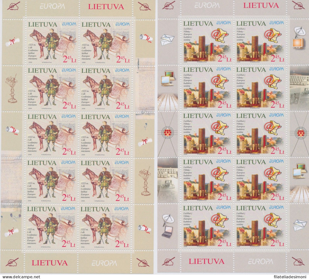 2008 EUROPA CEPT Lituania 2 Minifogli "La Lettera MNH** - Andere & Zonder Classificatie