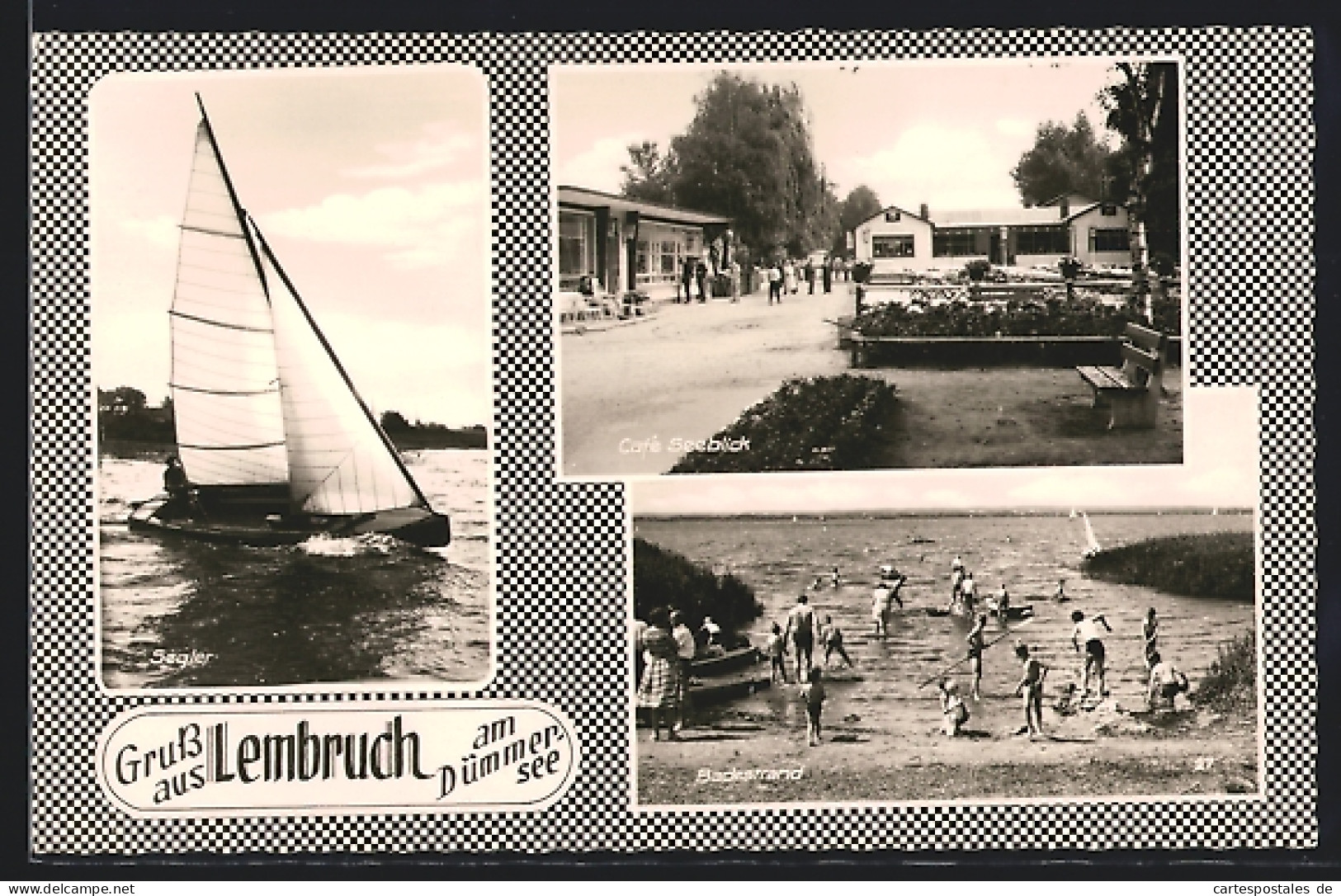 AK Lembruch Am Dümmersee, Café Seeblick, Besucher Am Badestrand, Segelboot  - Lembruch