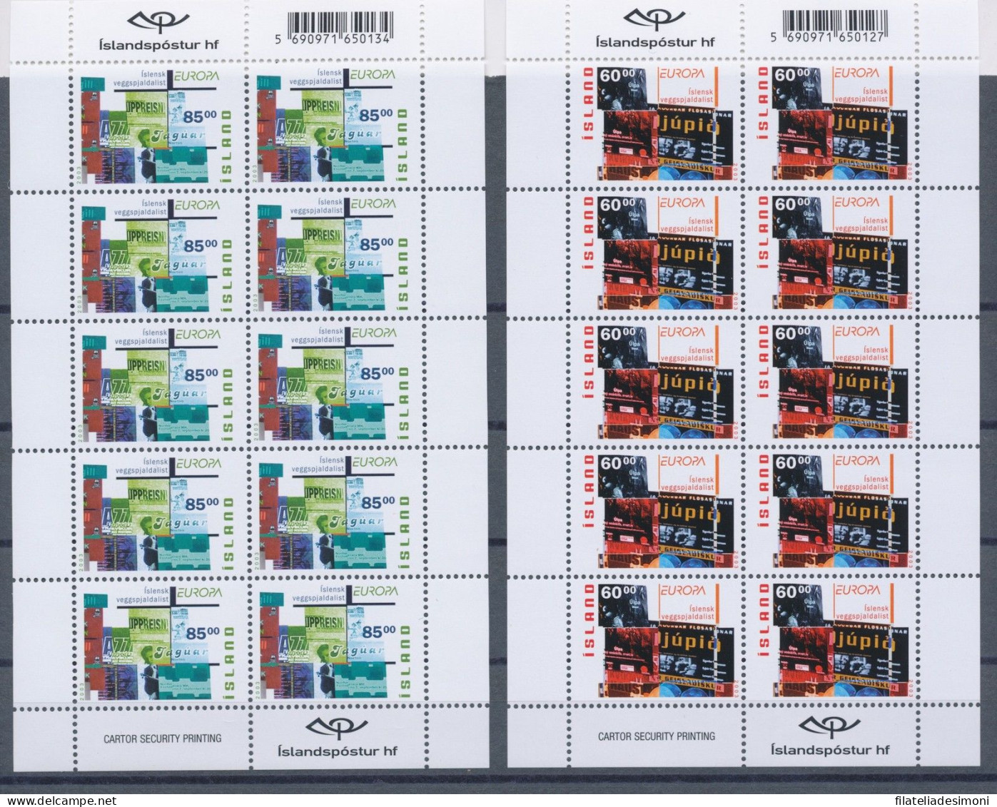 2003 EUROPA CEPT Islanda N. 2 Minifogli "Arte Manifesti" MNH** - Other & Unclassified