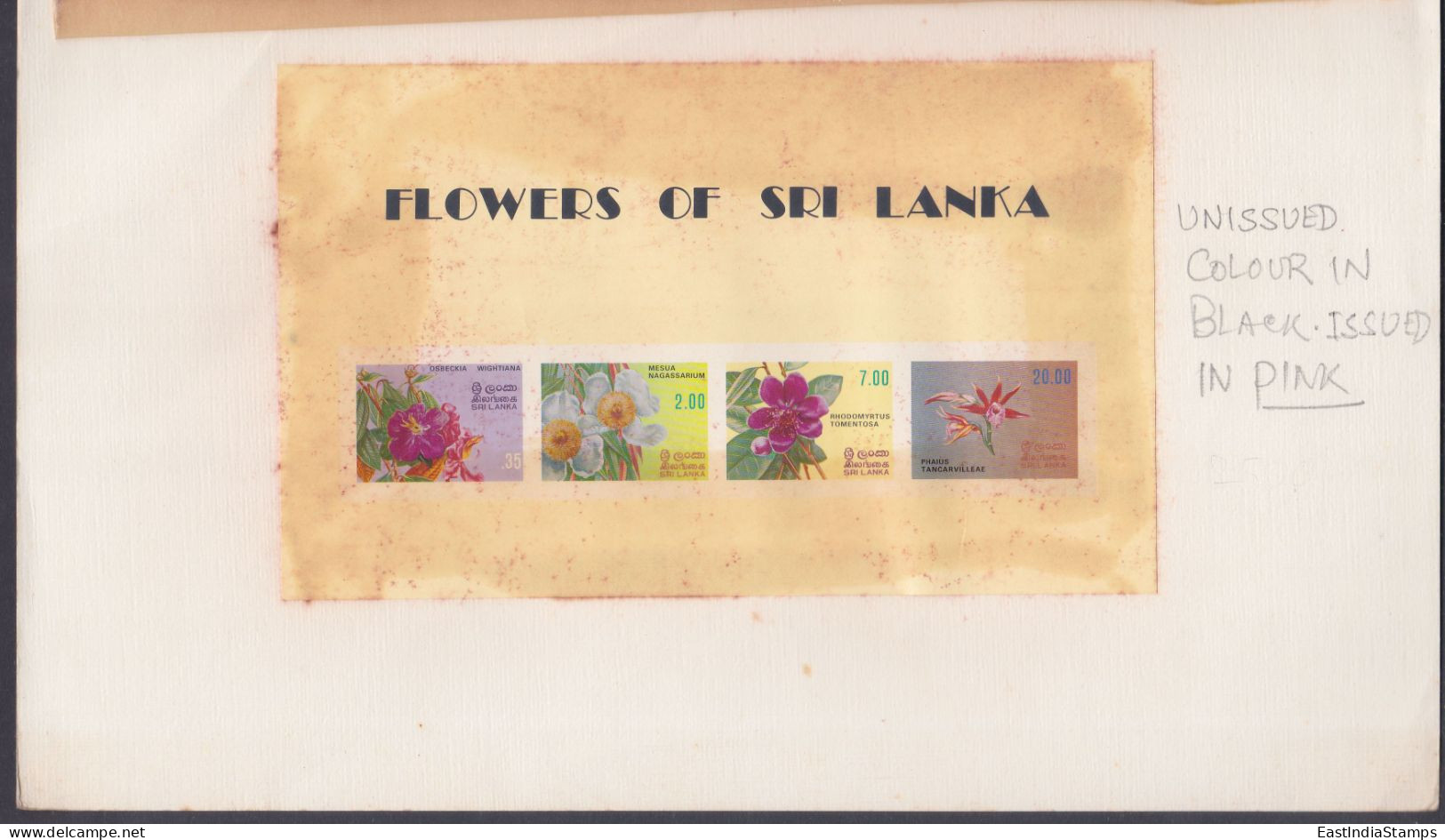 Sri Lanka 1982 Flowers Of Sri Lanka, Unissued Color Imperf Proof, Orchid, Rose, Shrub, Flora, Flower, Presentation Pack, - Sri Lanka (Ceylon) (1948-...)