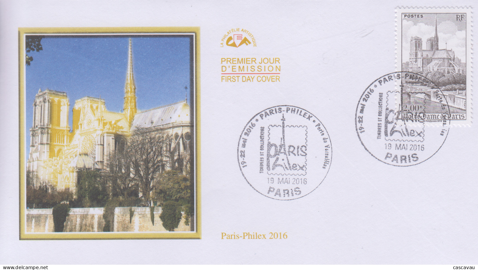 Enveloppe   FDC   1er  Jour    FRANCE   Cathédrale   NOTRE  DAME   PARIS - PHILEX    2016 - 2010-2019