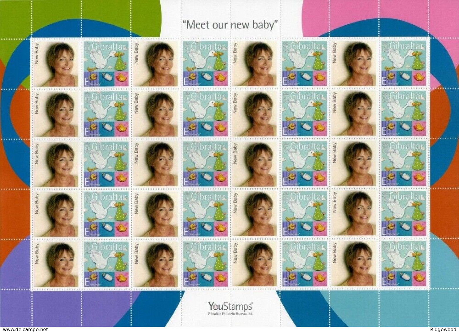 2007 Gibraltar - YouStamps© Stamp Sheet - Personalised "Meet Our New Baby" : 20 X E- MNH - Gibraltar