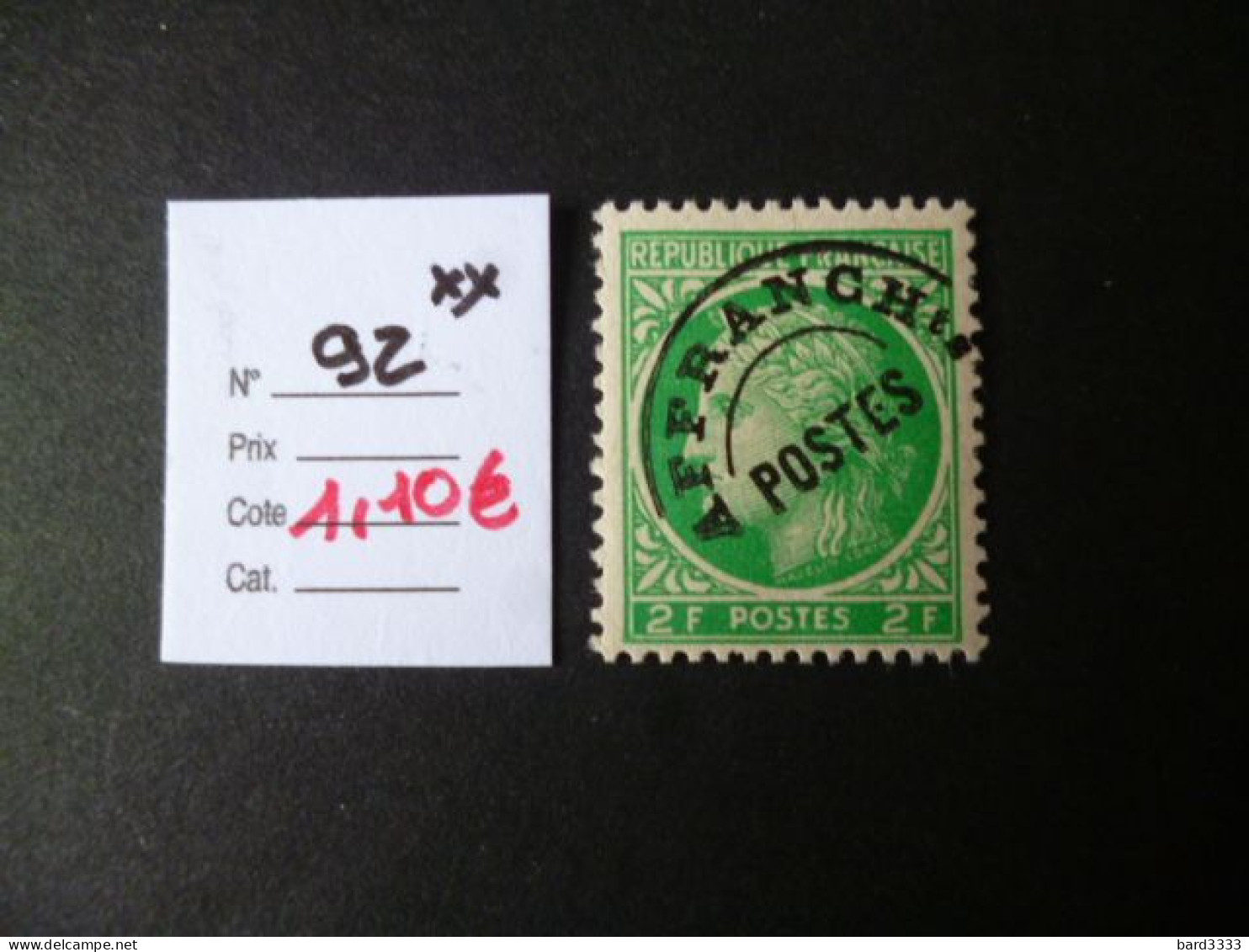Timbre France Neuf ** Préoblitéré N° 92 Cote 1,10 € - 1893-1947