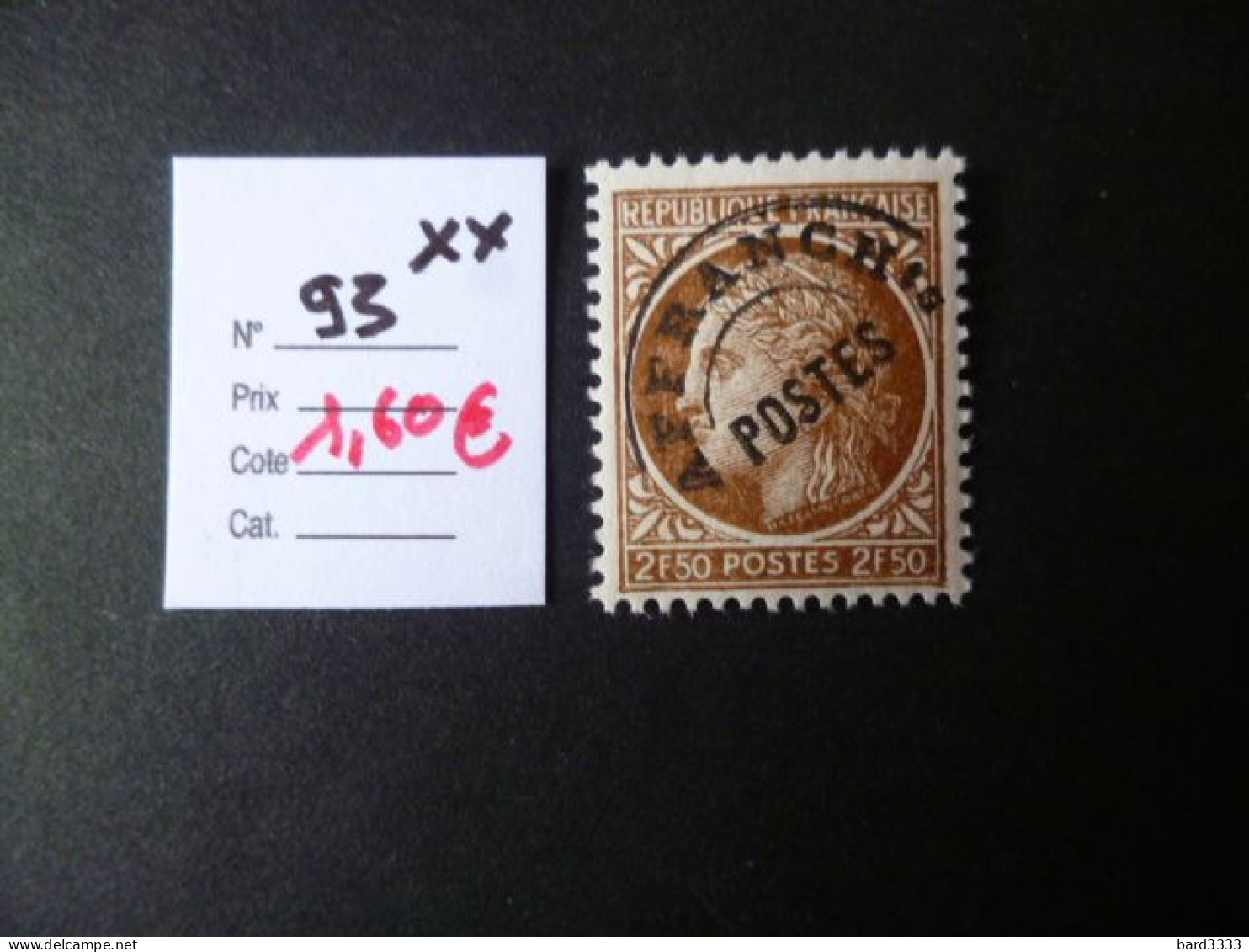 Timbre France Neuf ** Préoblitéré N° 93 Cotec1,60 € - 1893-1947