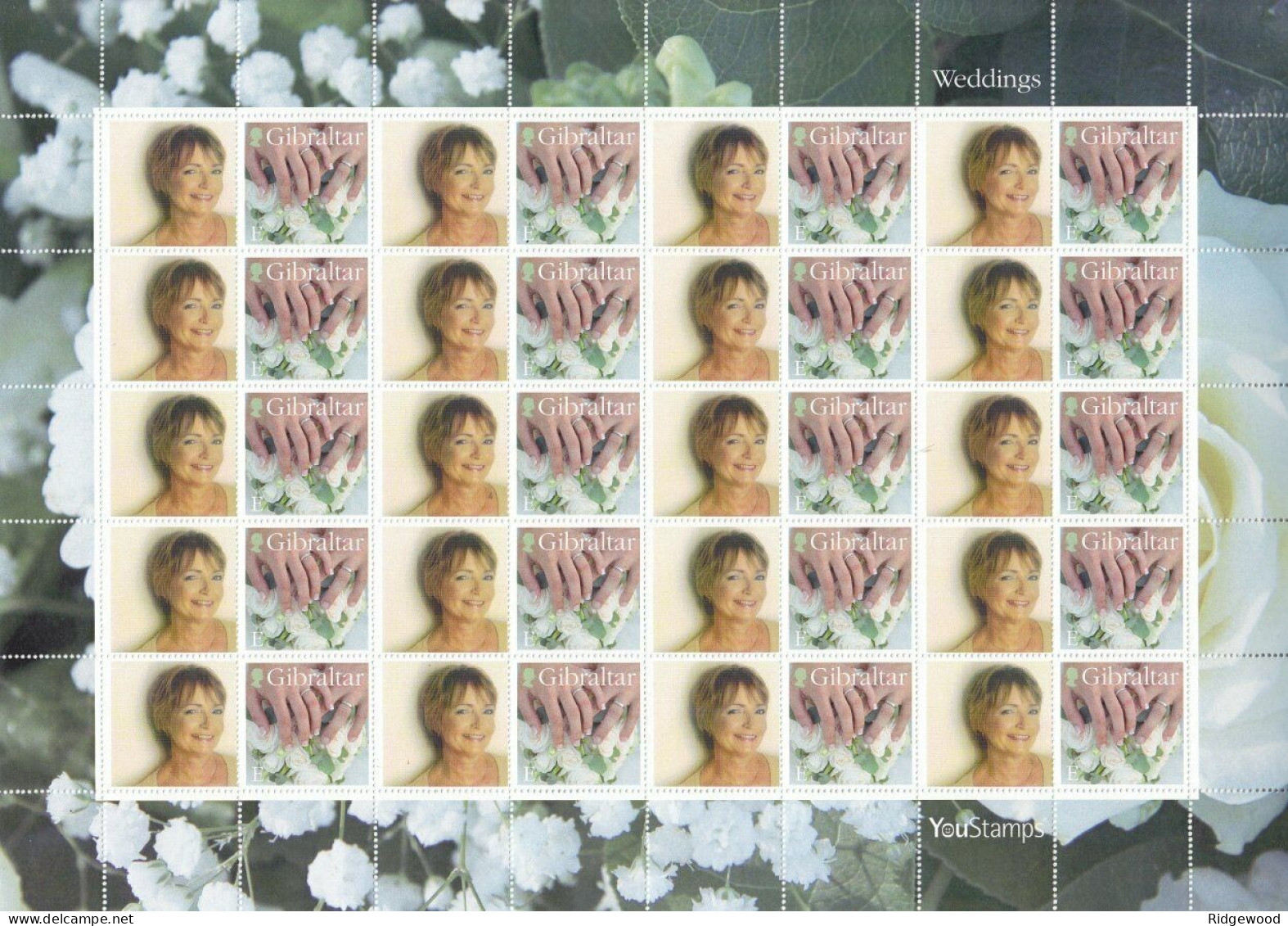 2007 Gibraltar - YouStamps© Stamp Sheet - Personalised "WEDDINGSr"  : 20 X E - MNH - Gibraltar