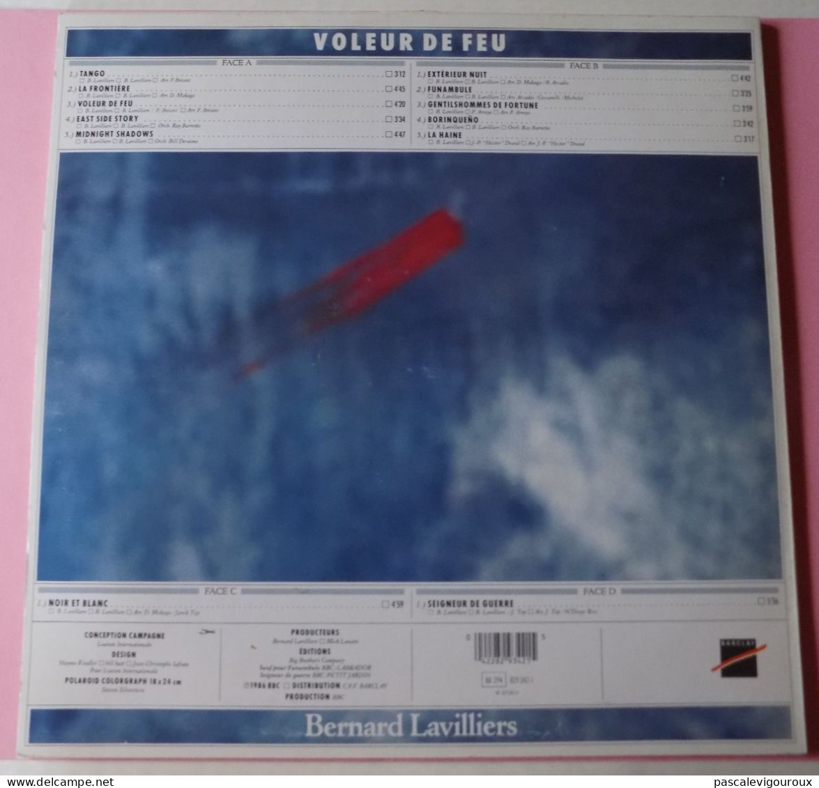 BERNARD LAVILLIERS VOLEUR DE FEU DOUBLE 33T LP 1986 BARCLAY 829.341/1 2 Disques - Autres - Musique Française