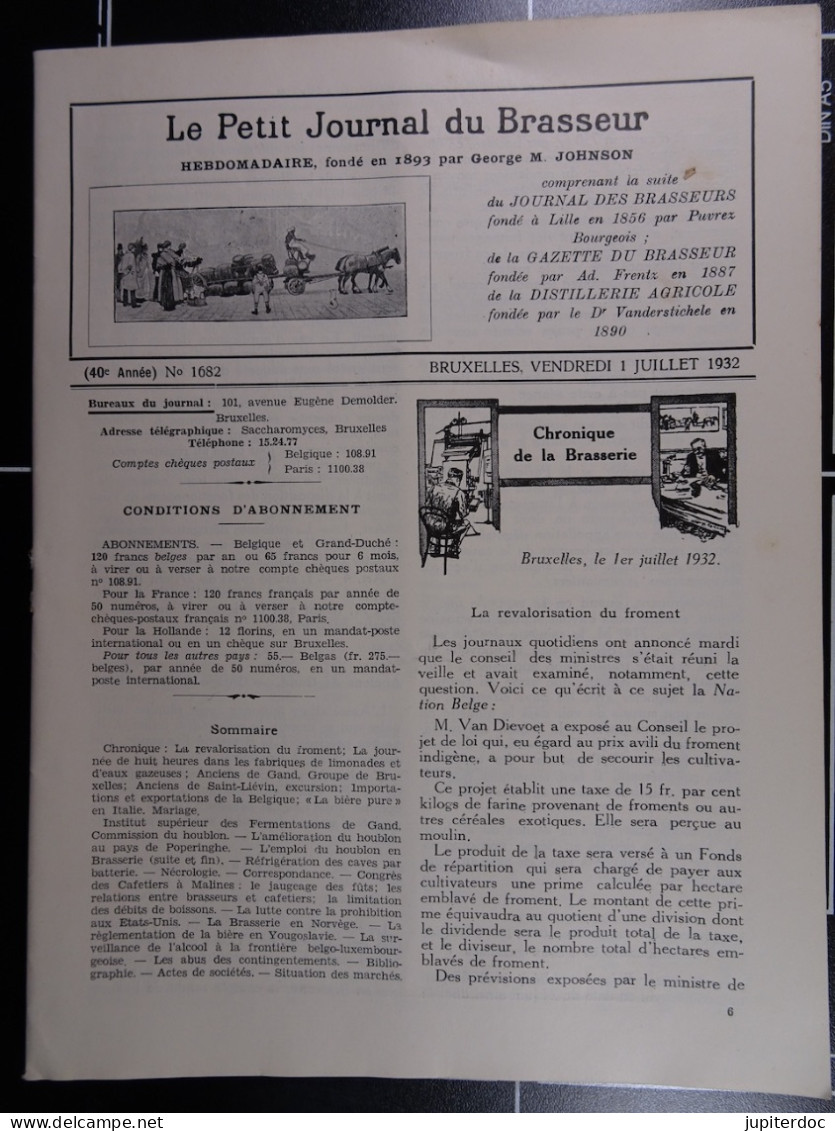 Le Petit Journal Du Brasseur N° 1682 De 1932 Pages 734 à 764 Brasserie Belgique Bières Publicité Matériel Brassage - 1900 - 1949