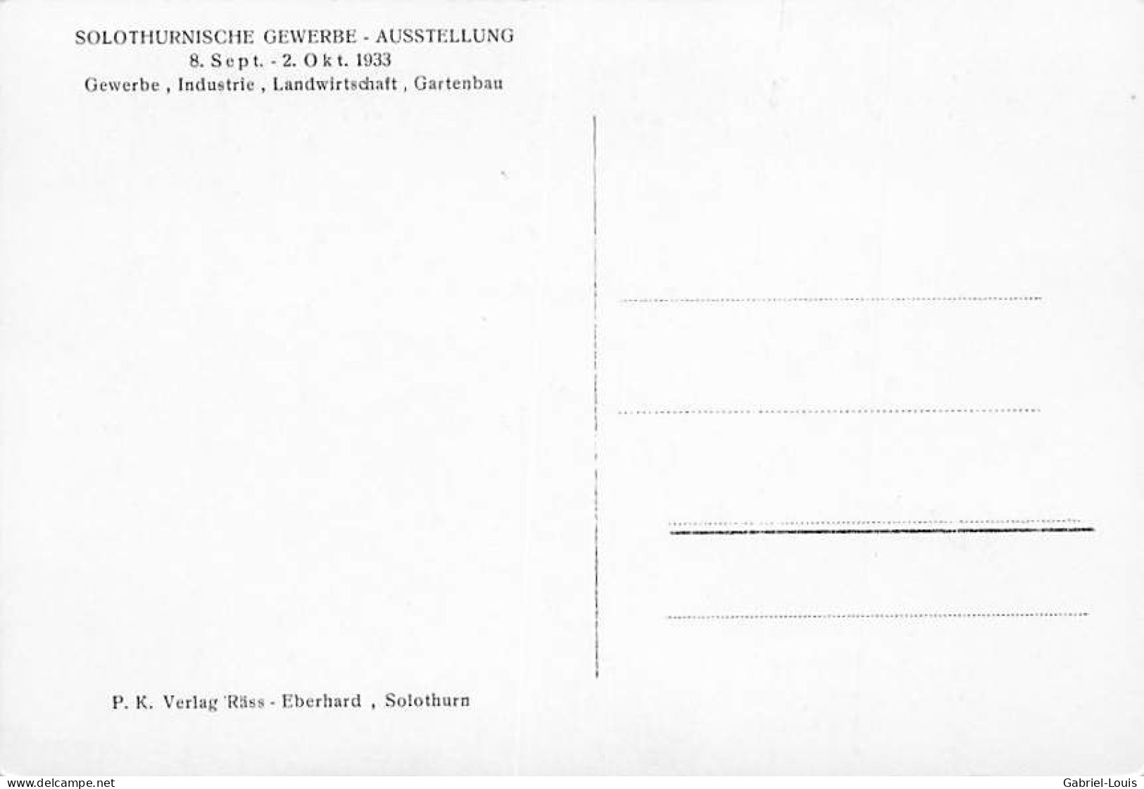 Solothurn Ausstellung 1933 Solothuirnische Gewerbe  ( 10x 15) - Soleure