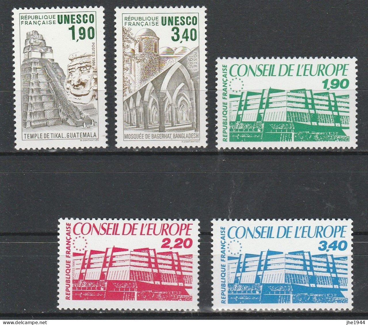 France Service N° 91 à 95 ** UNESCO Et Conseil De L'Europe 1986 - Mint/Hinged