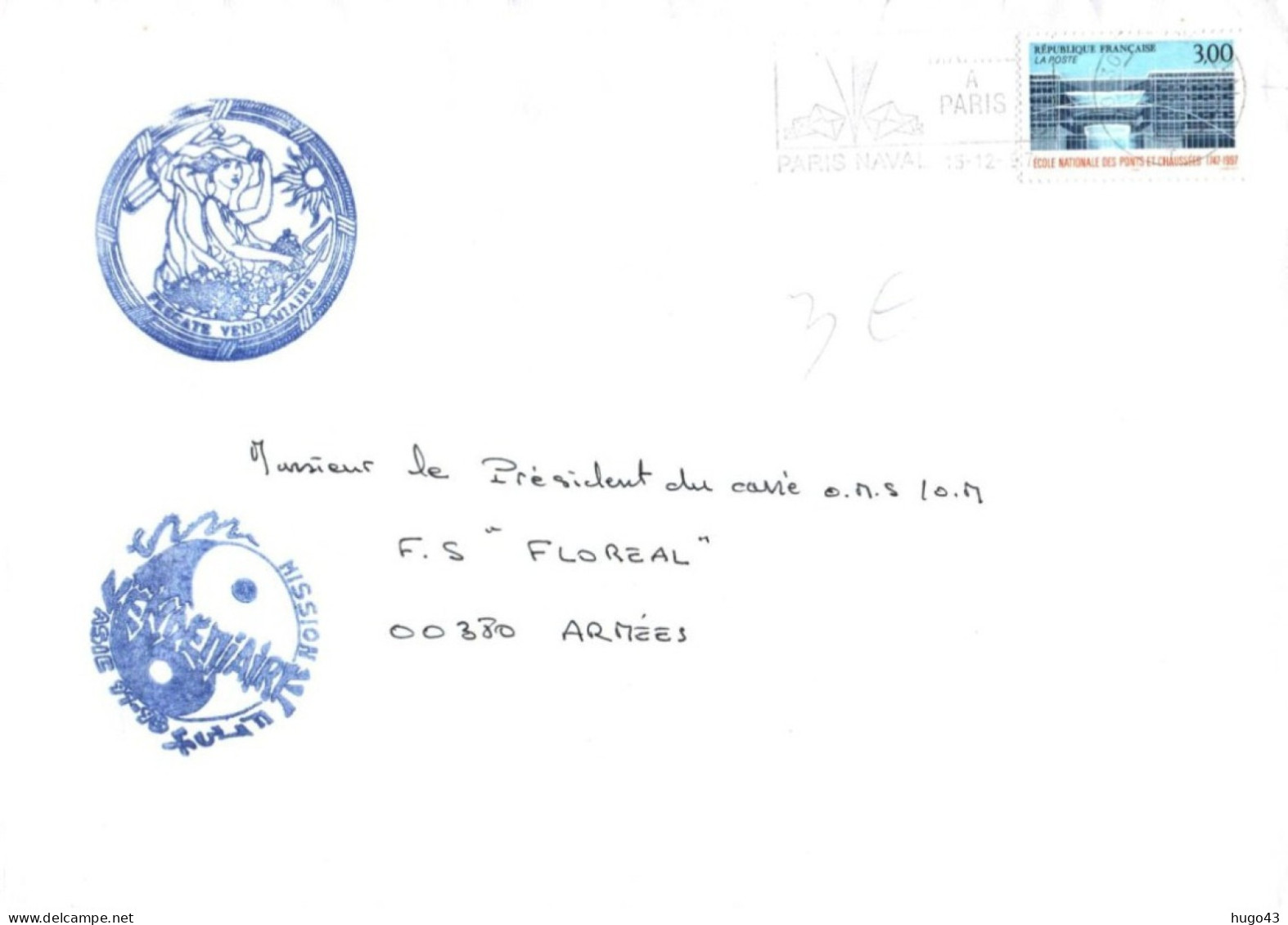 ENVELOPPE AVEC CACHET MARINE NATIONALE - FORCE D' ACTION NAVALE - BUREAU MILITAIRE LE 28/10/1996 - DECHIRURE A DROITE - Seepost