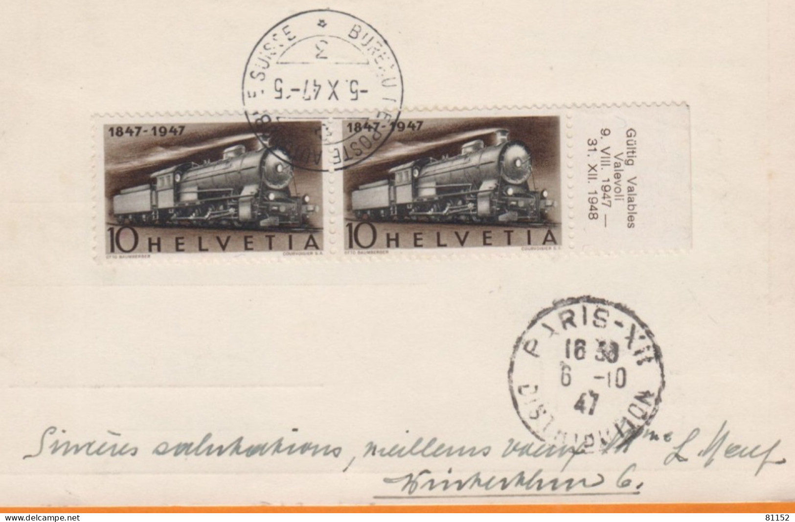 Suisse Poste Aérienne 30c Y.et.T. 27 Sur CPA De  LAUSANNE " Foire Philatélique Romande " Recommandée  Le 5 X 1947 - Used Stamps