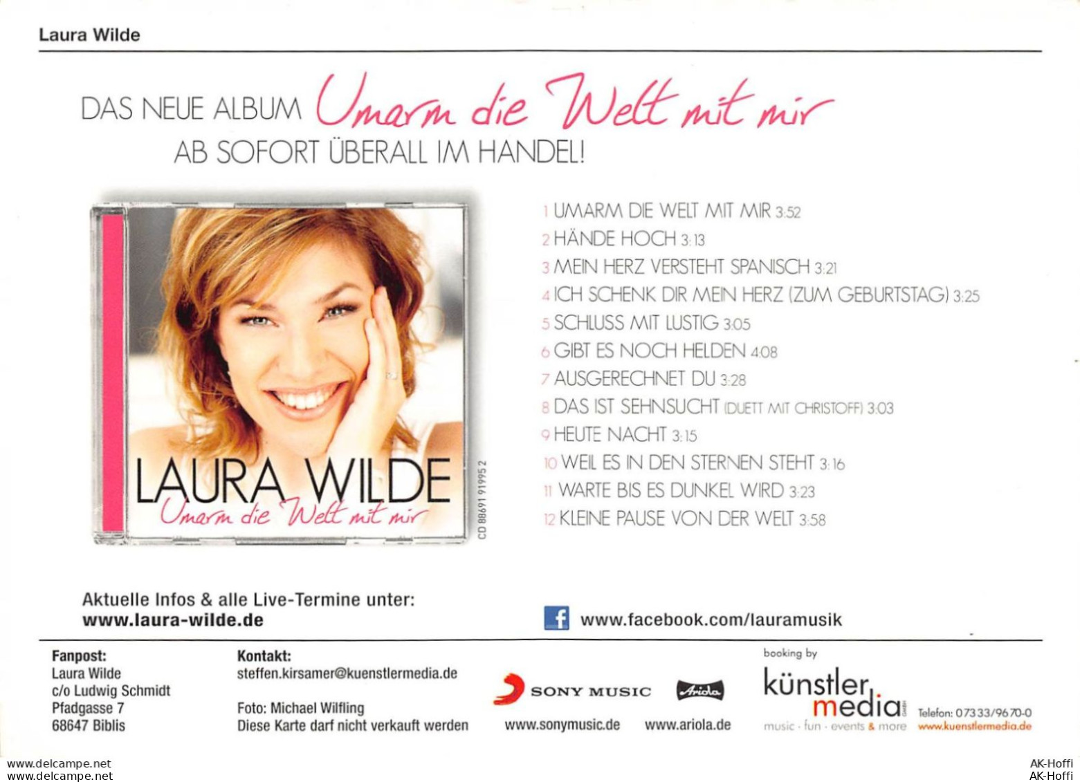 Autogrammkarte Laura Wilde Deutscher Schlager - Sänger Und Musiker