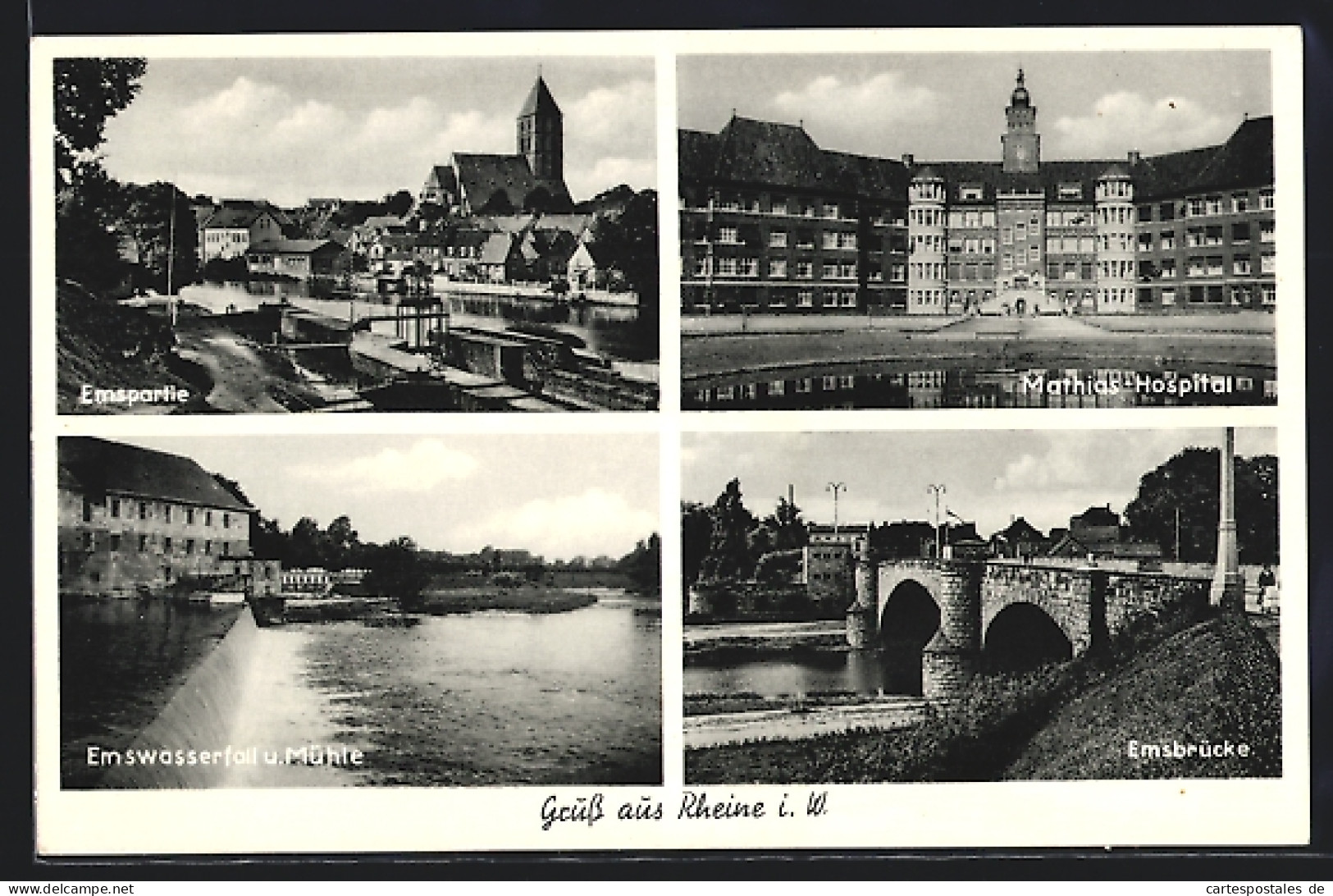 AK Rheine, Emswasserfall Und Mühle, Emsbrücke, Mathias-Hospital  - Rheine