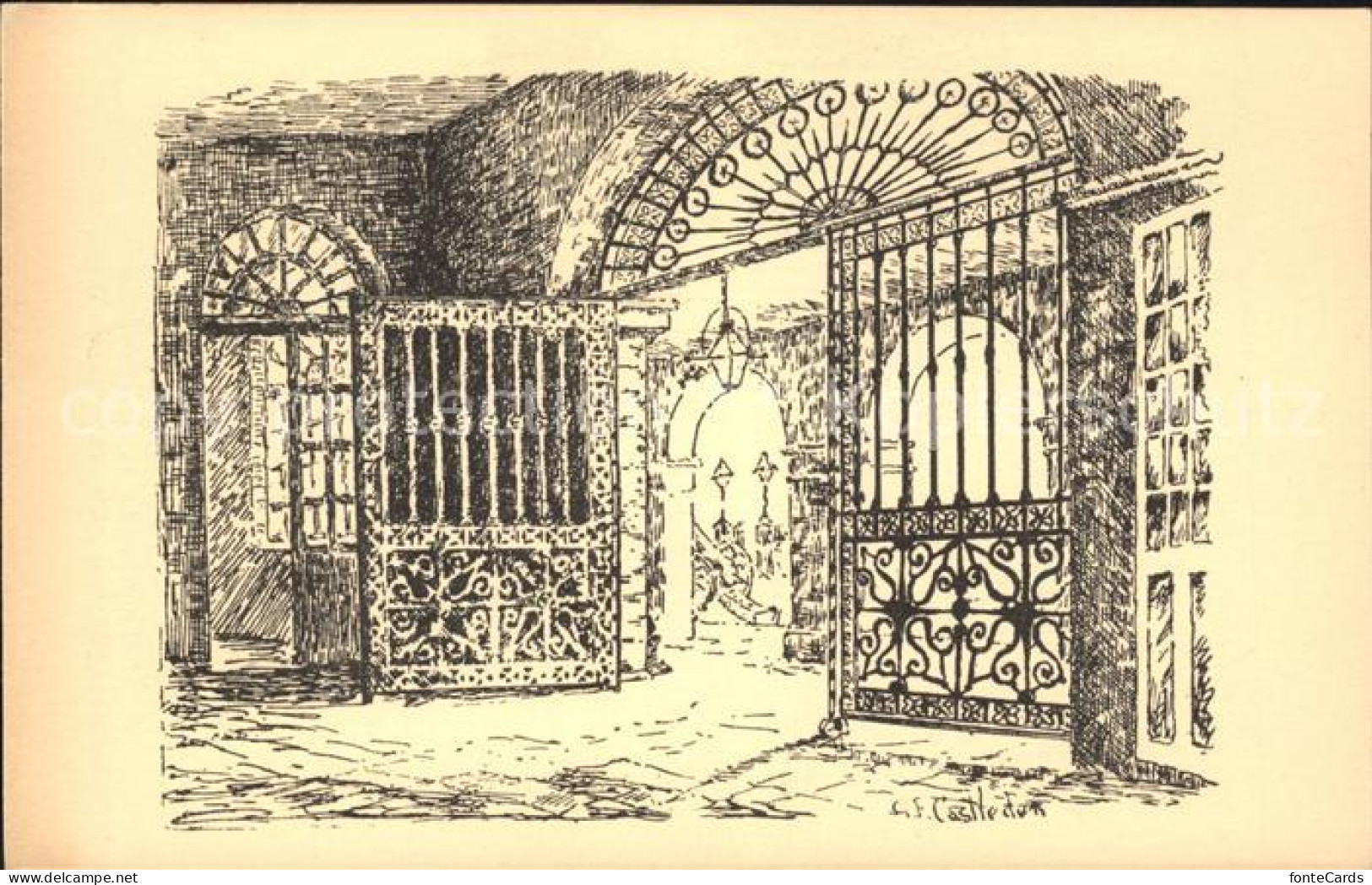 11712629 New_Orleans_Louisiana Old Spanish Gates Of Cabildo History Illustration - Autres & Non Classés