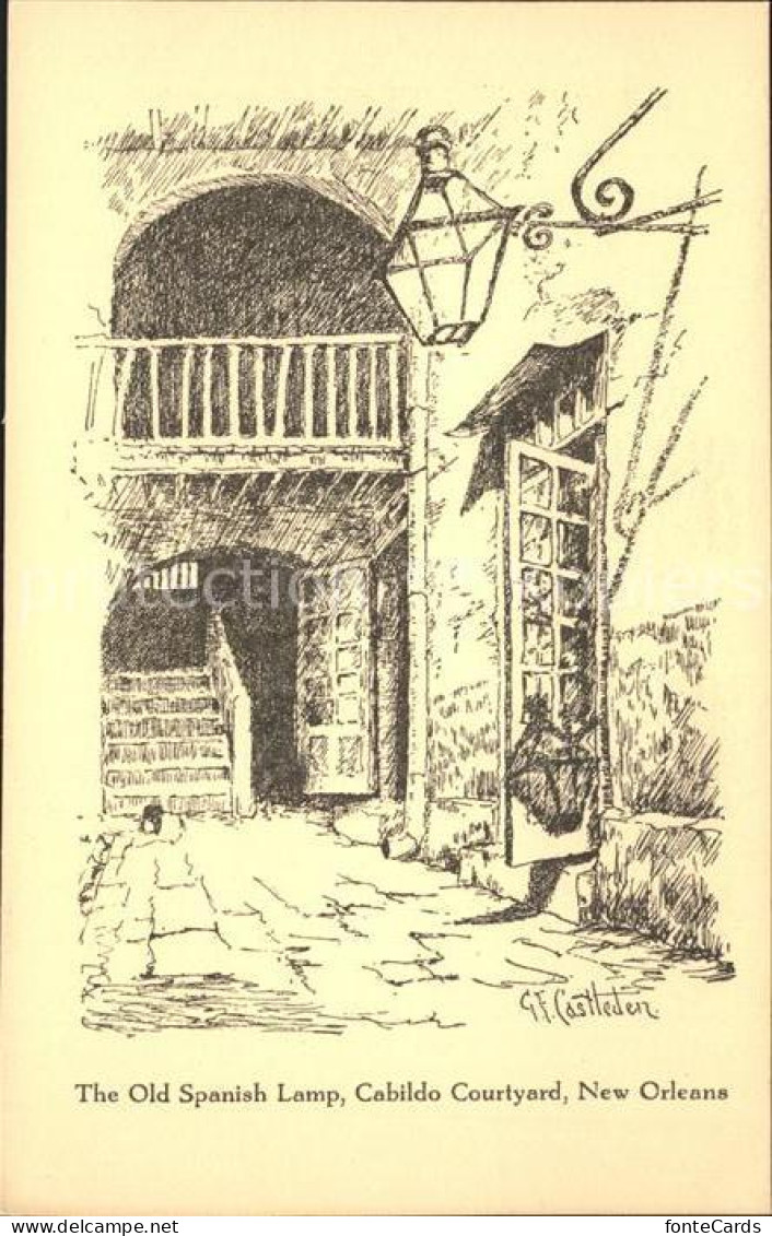 11712628 New_Orleans_Louisiana Old Spanish Lamp Cabildo Courtyard Illustration K - Andere & Zonder Classificatie