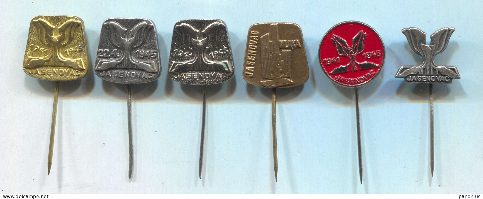 Jasenovac Croatia - Monument WW2 Concentration Camp Lager, Vintage Pin Badge Abzeichen, 6 Pieces - Ciudades
