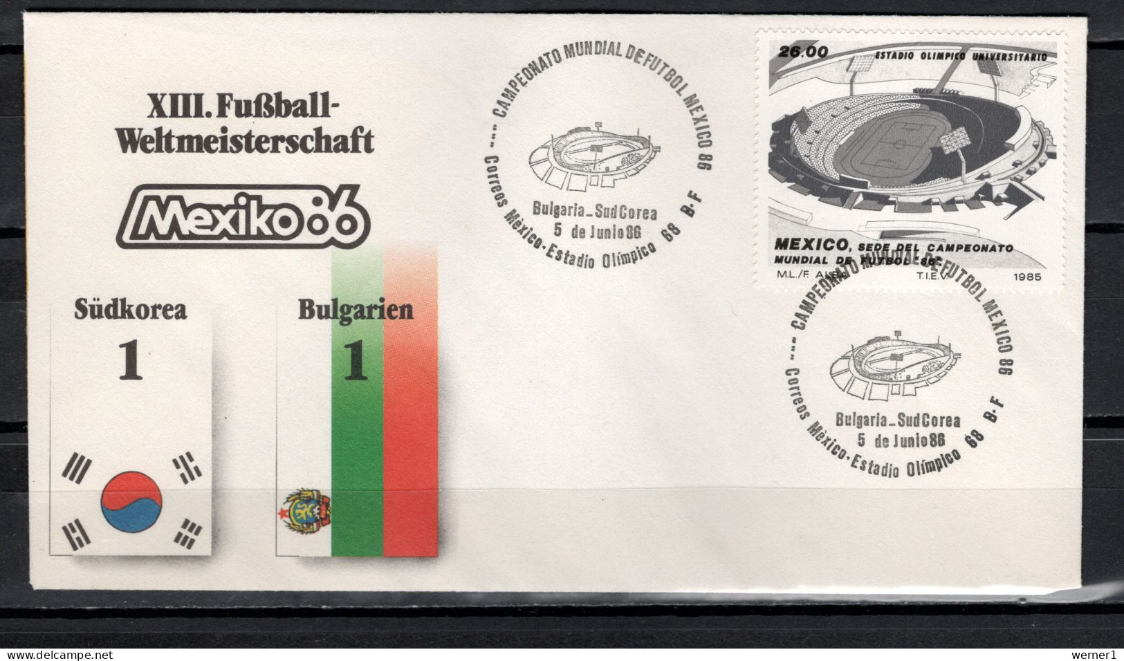 Mexico 1986 Football Soccer World Cup Commemorative Cover Match South Korea - Bulgaria  1 : 1 - 1986 – Mexico