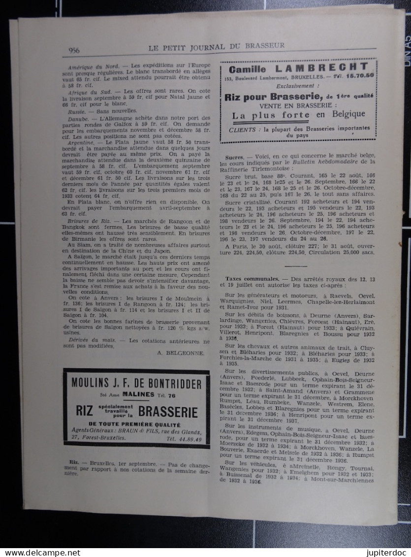 Le Petit Journal Du Brasseur N° 1689 De 1932 Pages 934 à 956 Brasserie Belgique Bières Publicité Matériel Brassage - 1900 - 1949