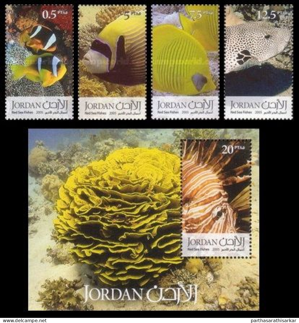 JORDAN 2005 FISH OF THE RED SEA  MARINE LIFE COMPLETE SET WITH MINIATURE SHEET MS MNH - Marine Life