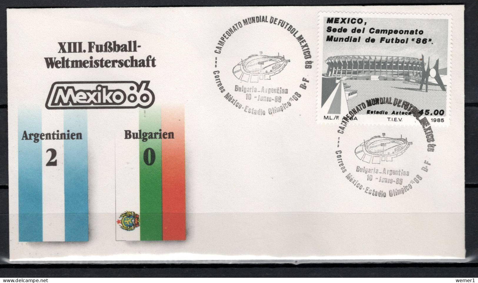 Mexico 1986 Football Soccer World Cup Commemorative Cover Match Argentina - Bulgaria  2 : 0 - 1986 – Mexique