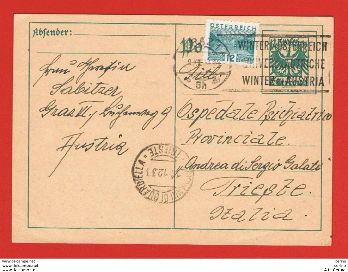 OSTERREICH:  1933  -  GANZESACHEN  12 Gr. + 12 Gr. -  NACH  ITALIEN - Other & Unclassified