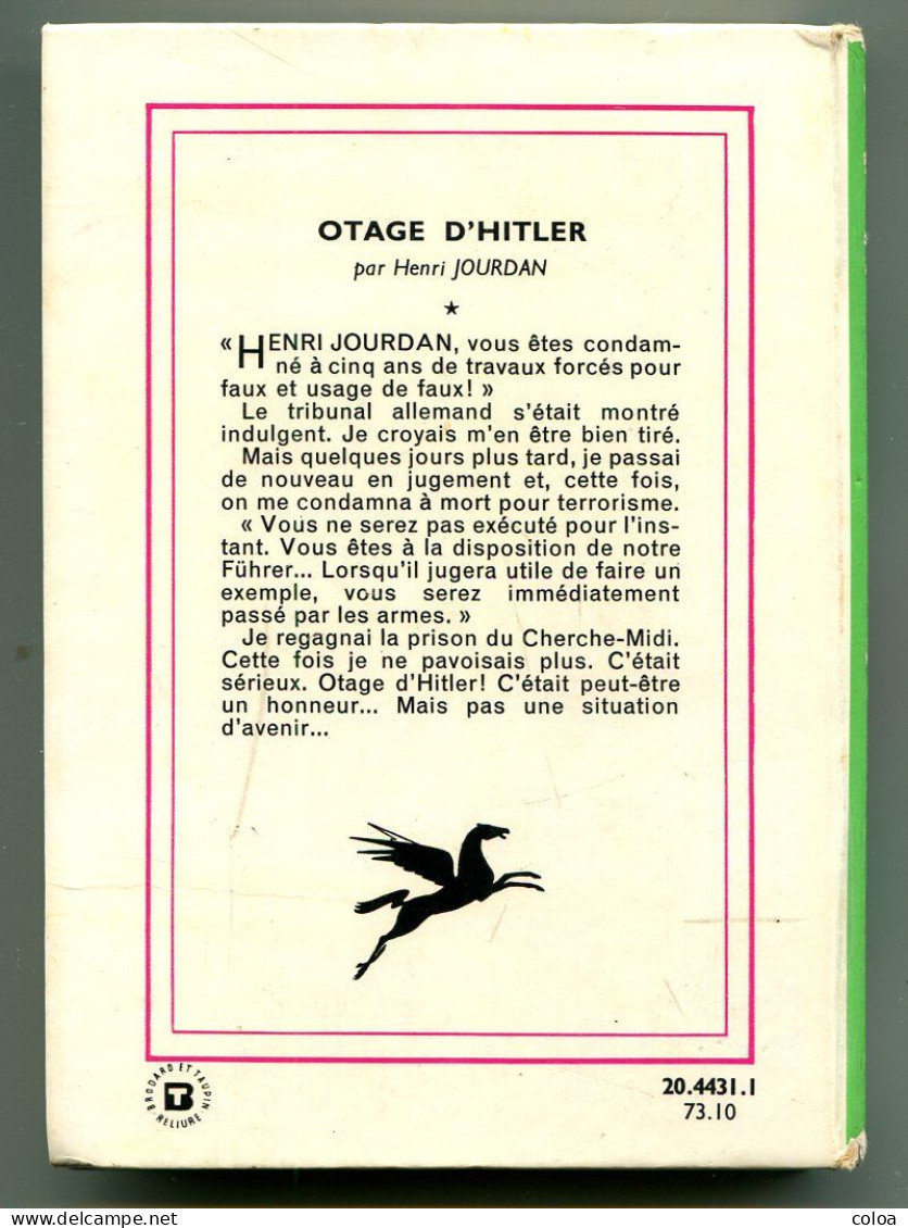 Henri JOURDAN Otage D’Hitler Bibliothèque Verte 1973 - Bibliothèque Verte