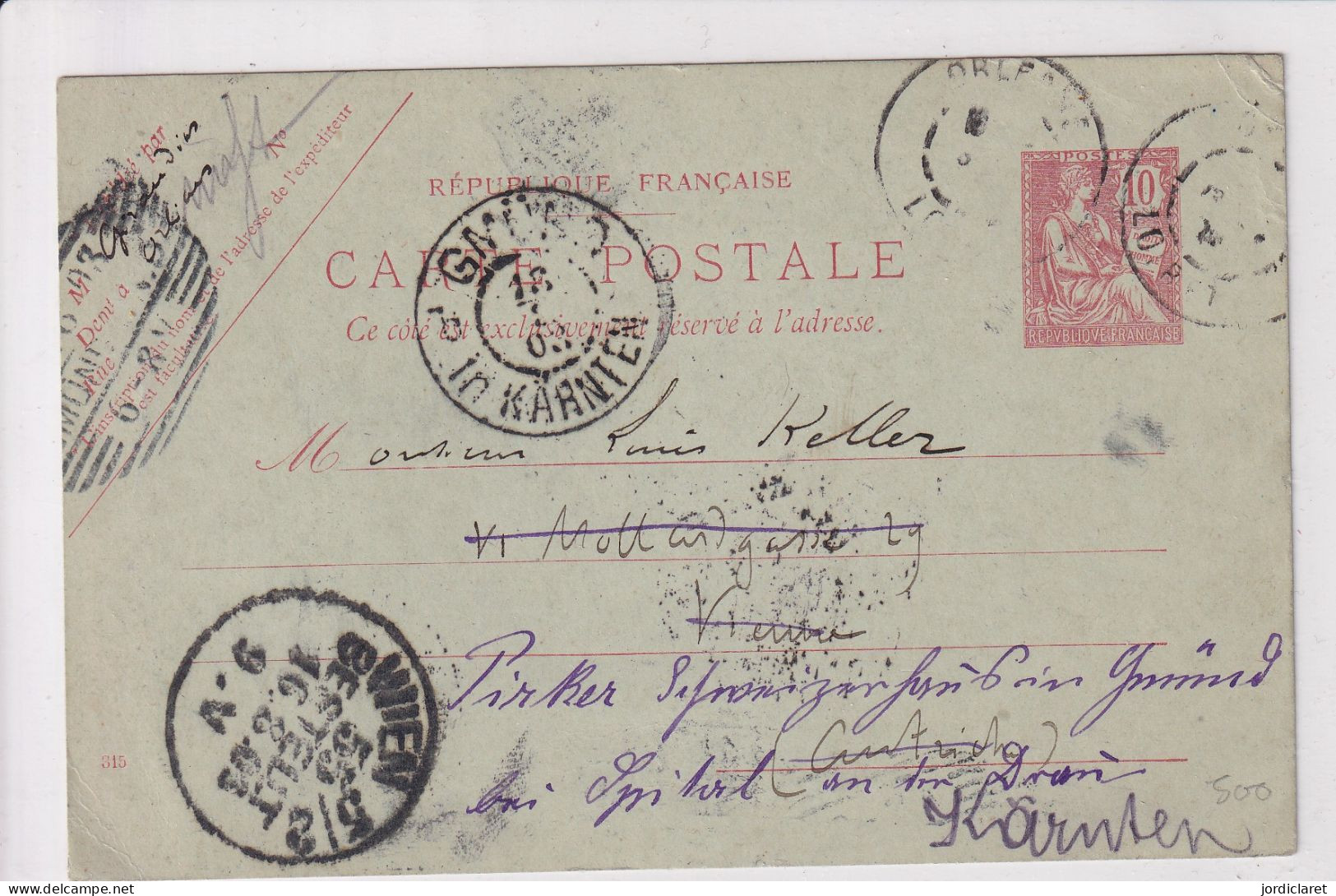 CARTE POSTALE   1903  ORLEANS A WIEN RETOUR - Pseudo-officiële  Postwaardestukken