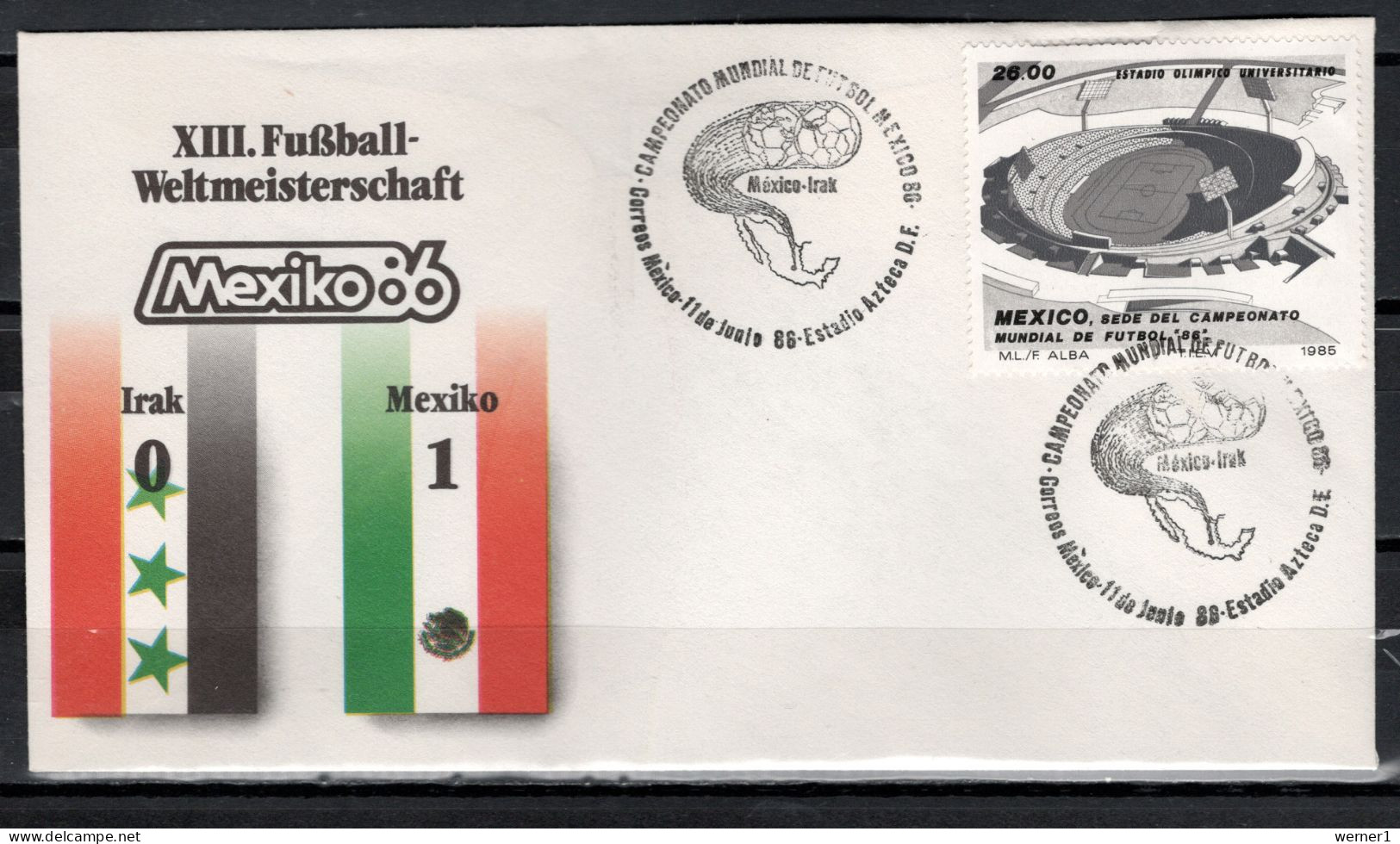 Mexico 1986 Football Soccer World Cup Commemorative Cover Match Iraq - Mexico 0 : 1 - 1986 – México