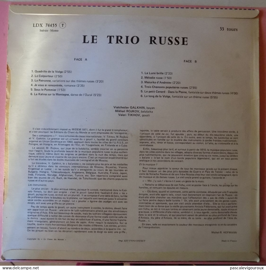 Le Trio Russe – Le Chant Du Monde 33 Tours - Country & Folk