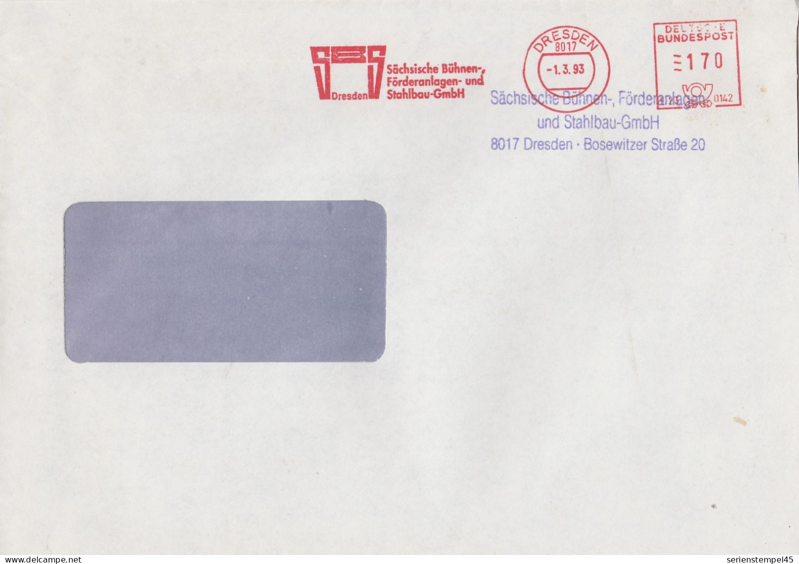 Deutsche Bundespost Brief Mit Freistempel VGO PLZ Oben Dresden 1993 Sächsische Bühnen - Frankeermachines (EMA)