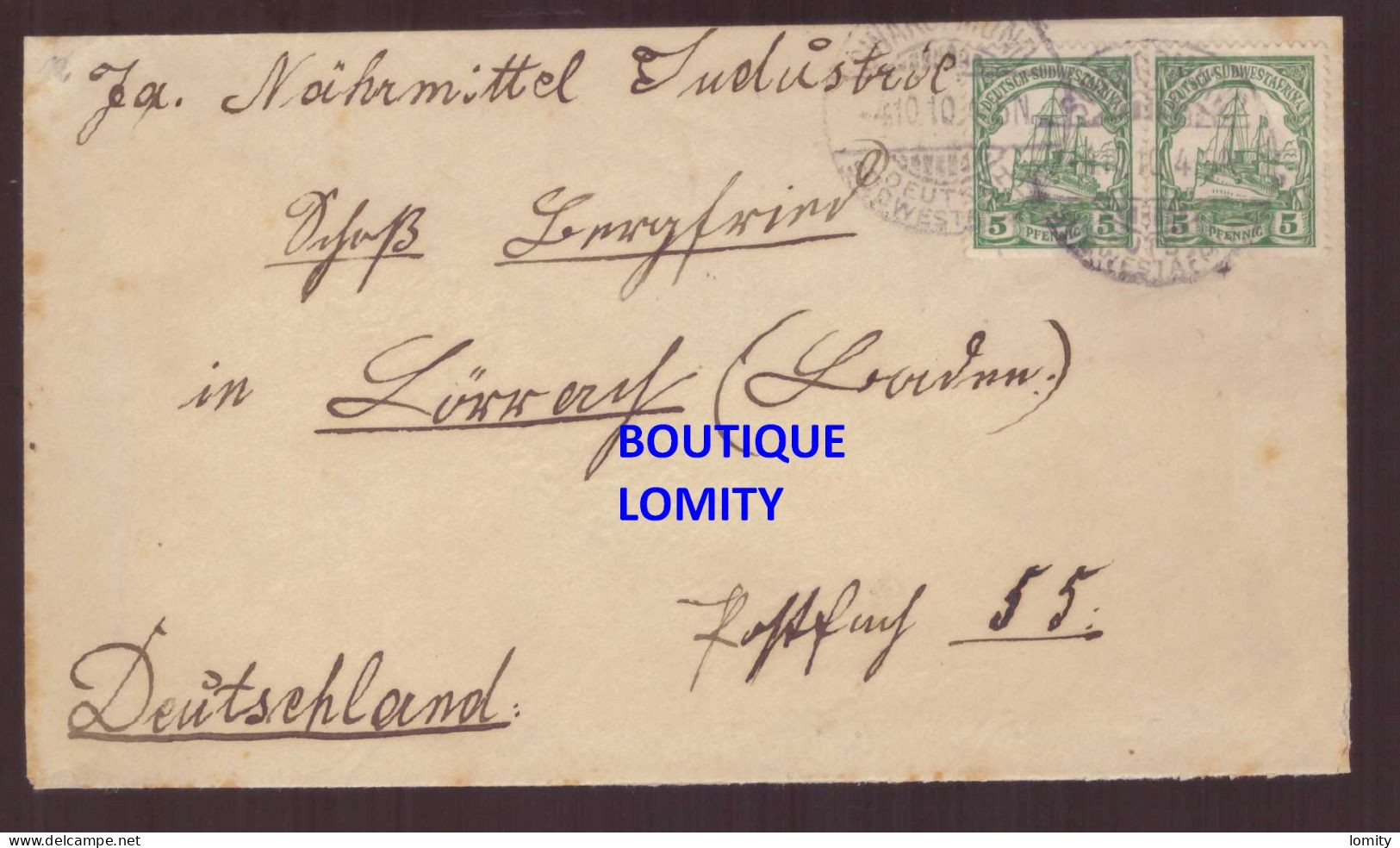 Allemagne Colonie Allemande Lettre Brief Deutsch Sud West Afrika DSWA Cachet 1910 Paire Attachée Timbres Sudwestafrika - Duits-Zuidwest-Afrika