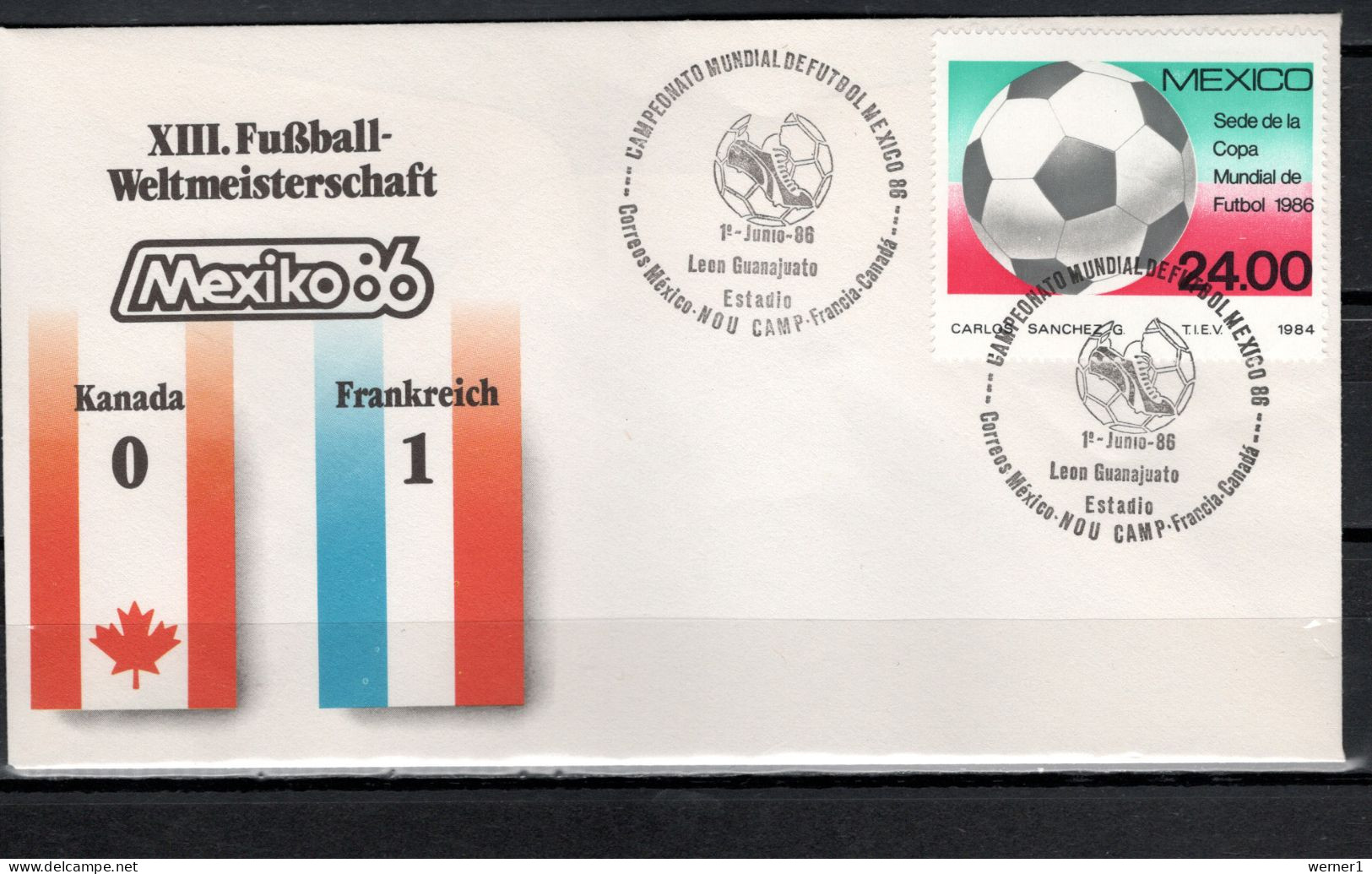 Mexico 1986 Football Soccer World Cup Commemorative Cover Match Canada - France 0 : 1 - 1986 – Mexique
