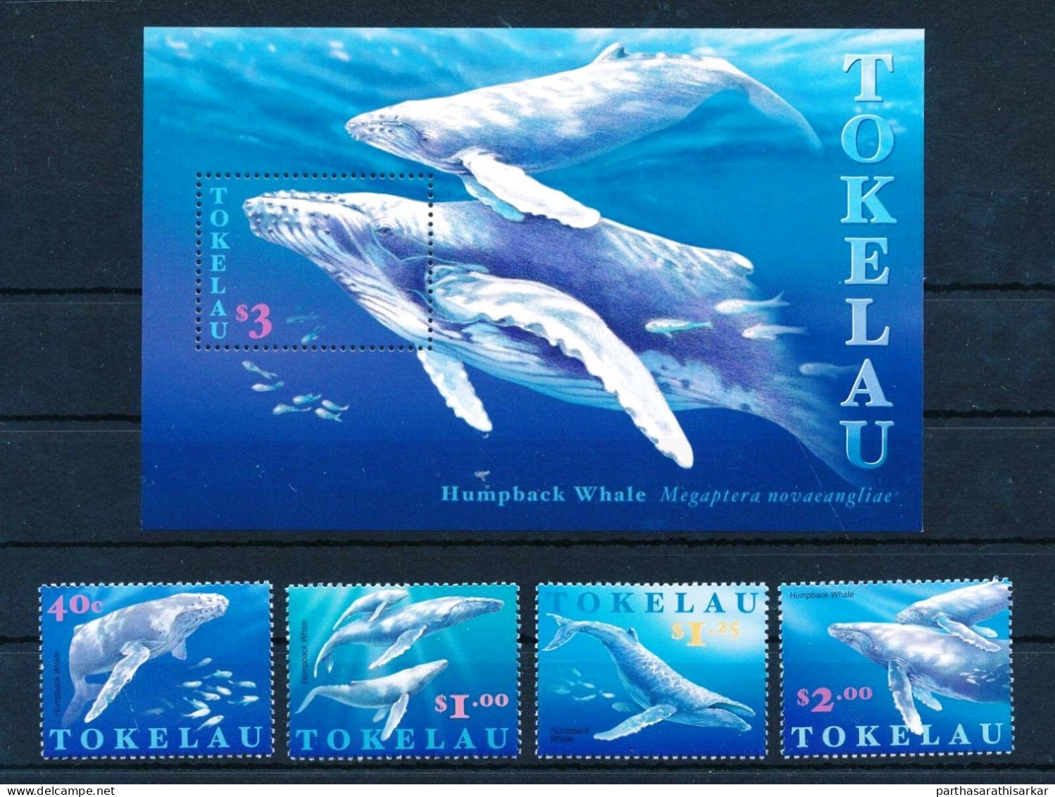 TOKELAU 1997 HUMPBACK WHALES MARINE LIFE COMPLETE SET WITH MINIATURE SHEET MS MNH - Marine Life