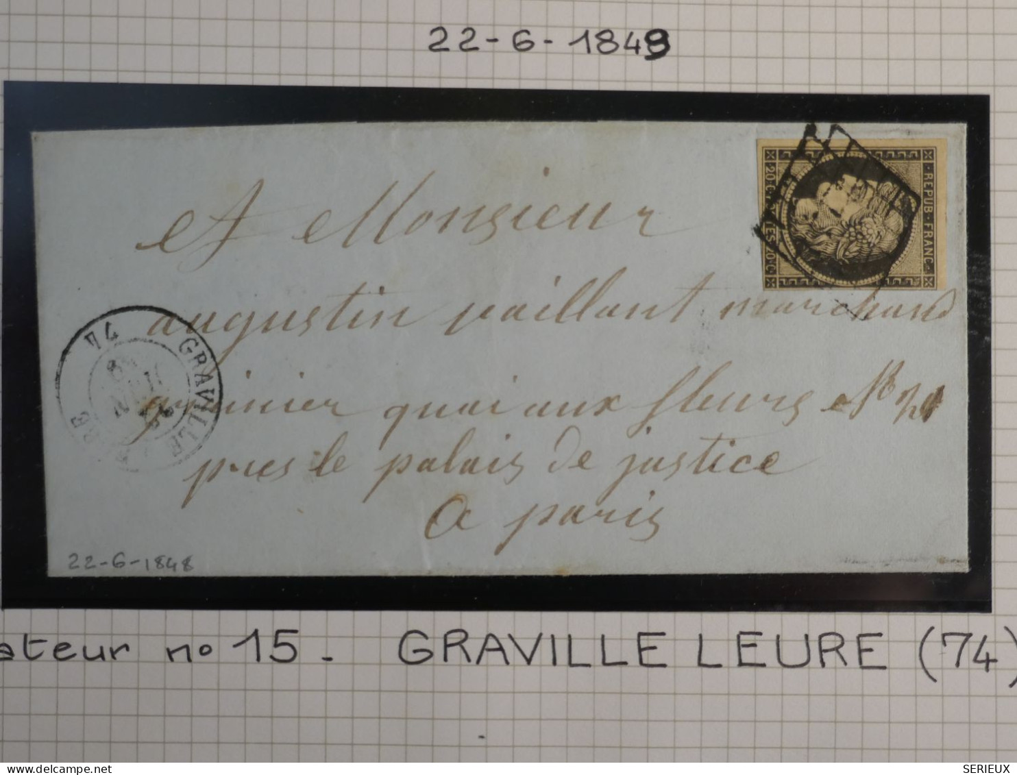 D0 1  FRANCE  BELLE  LETTRE RARE 1849 PETIT BUREAU  GRAVILLE A PARIS + CERES N°3 + AFF. INTERESSANT +++ - 1849-1850 Ceres