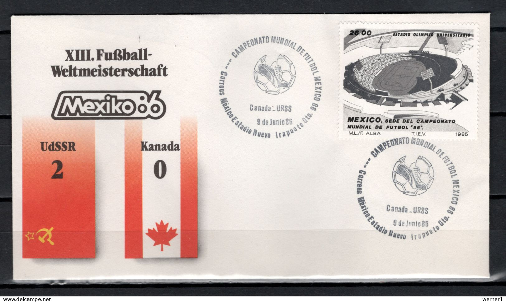 Mexico 1986 Football Soccer World Cup Commemorative Cover Match USSR - Canada 2 : 0 - 1986 – Messico