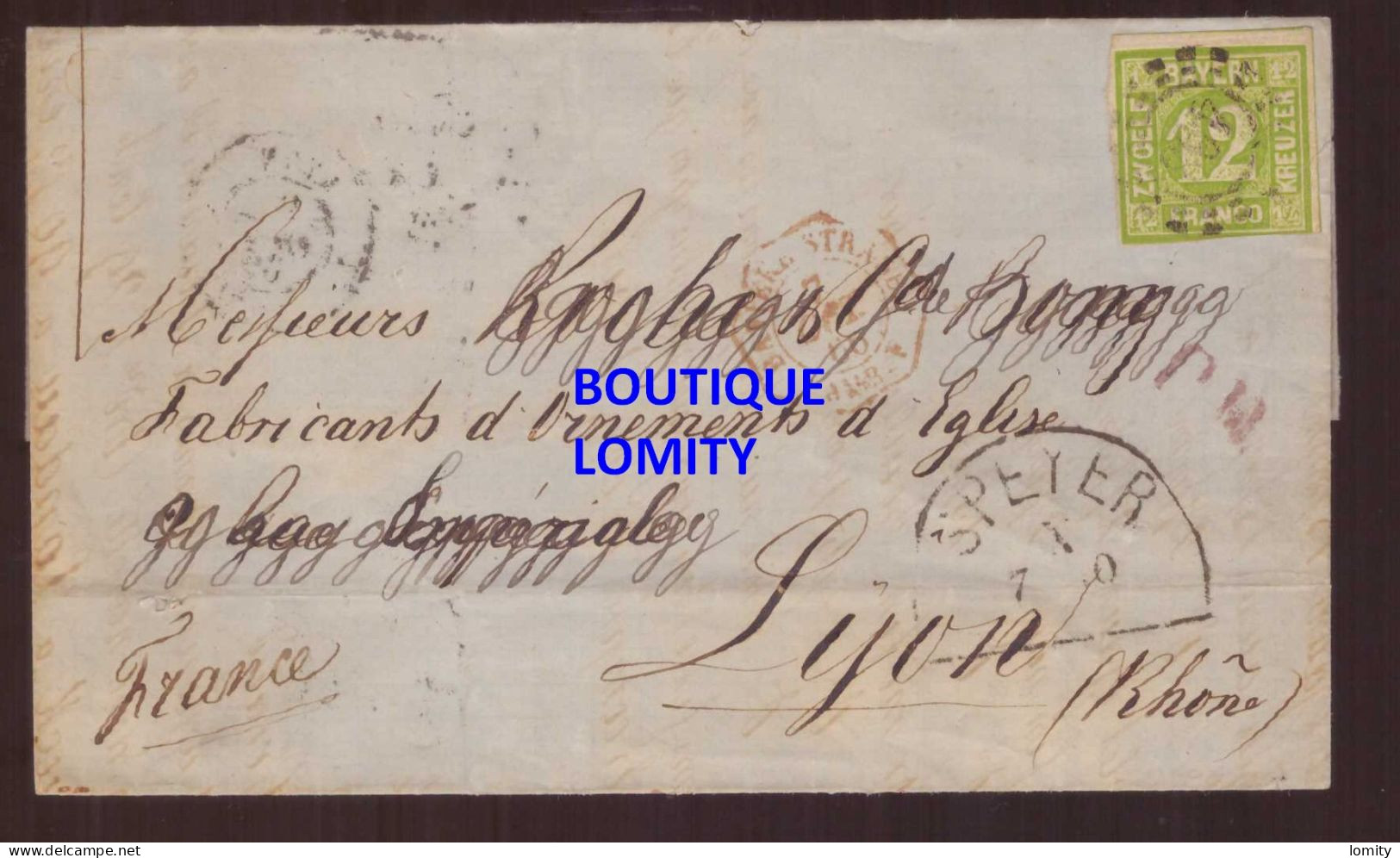 Allemagne Baviere Lettre Brief Cover Letter Cachet 1866 Timbre Y&T N°13 Cote 350€ Speyer Pour Lyon France - Covers & Documents
