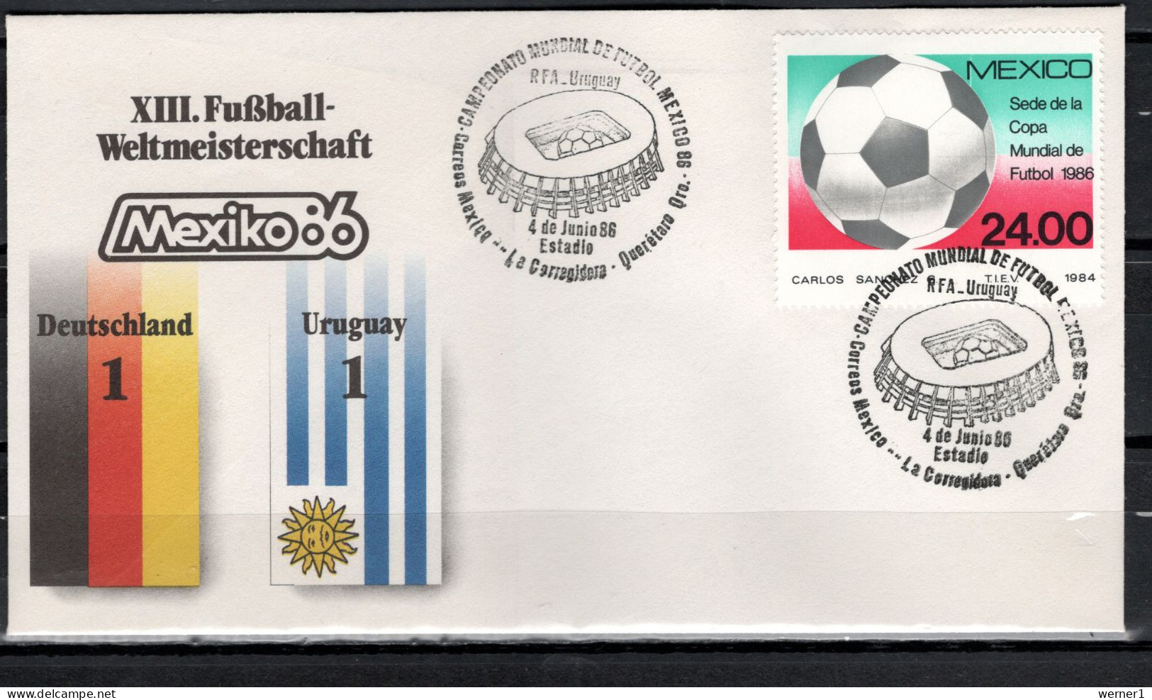 Mexico 1986 Football Soccer World Cup Commemorative Cover Match Germany - Uruguay 1 : 1 - 1986 – Mexiko