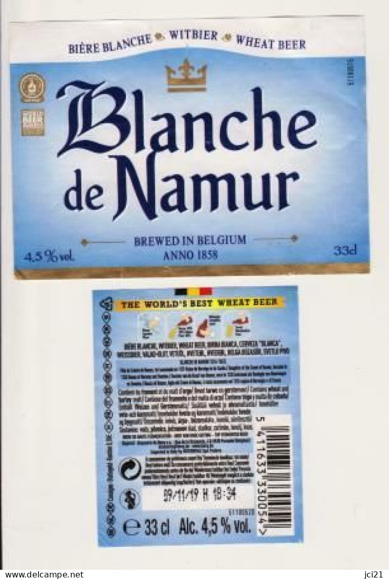 Etiquette Et Contre étiquette De Bière Belge " Blanche De Namur "  (2780) _Eb102 - Bière