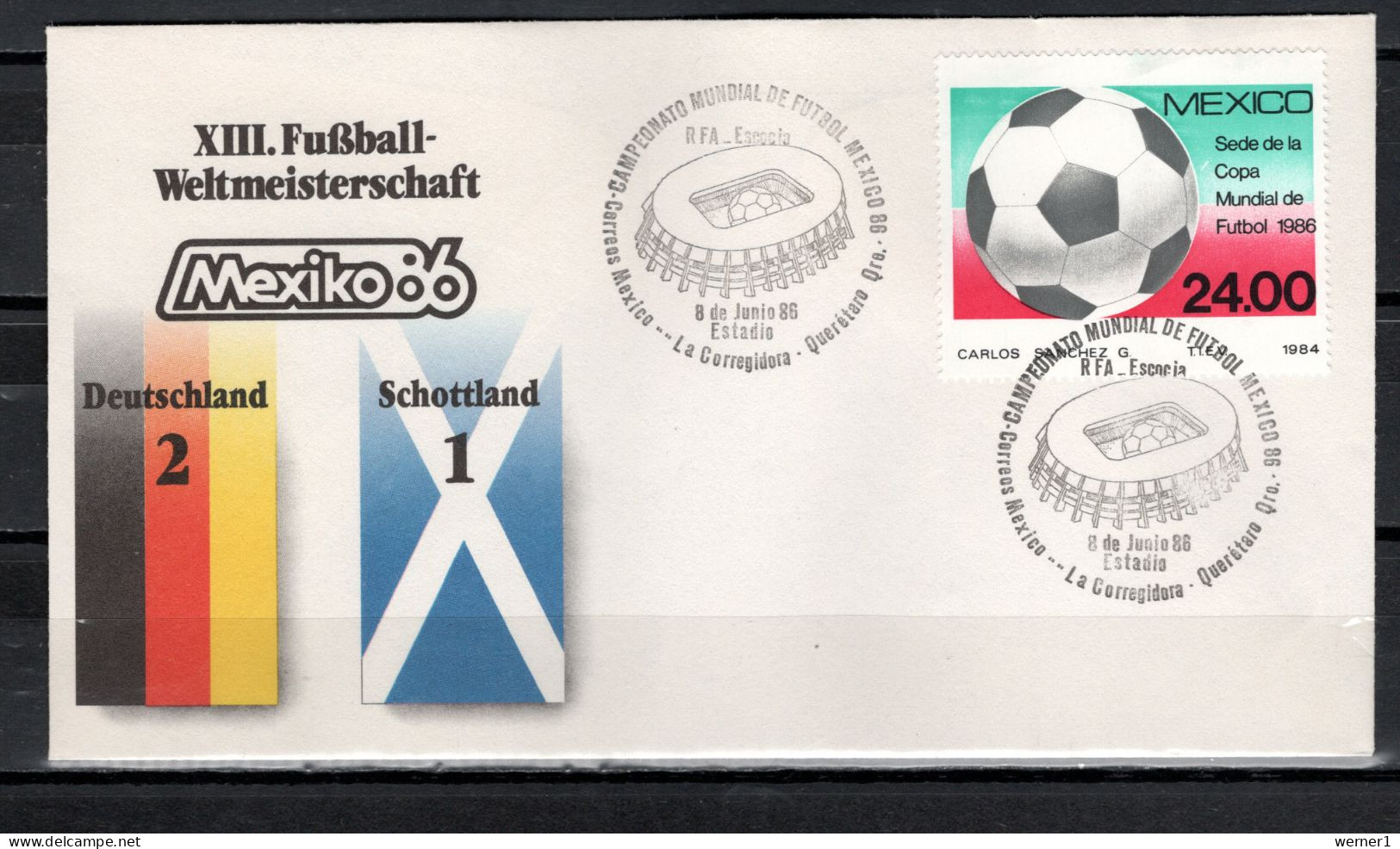 Mexico 1986 Football Soccer World Cup Commemorative Cover Match Germany - Scotland 2 : 1 - 1986 – Mexique