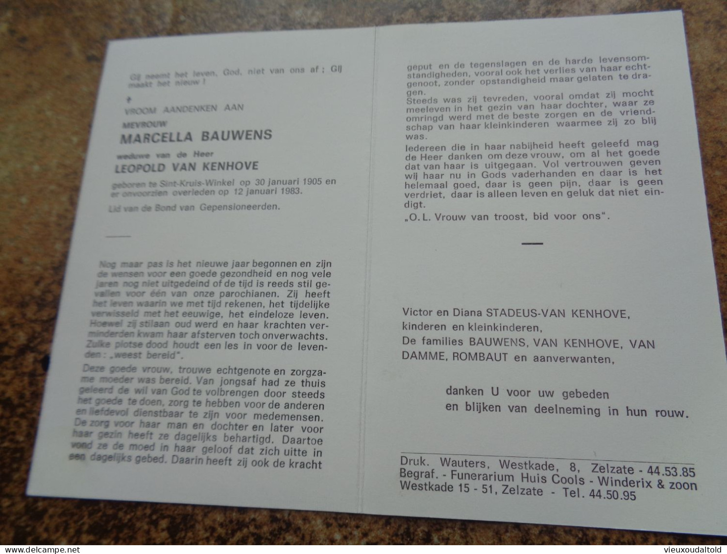 Doodsprentje/Bidprentje  MARCELLA  BAUWENS    St Kruis Winkel 1905-1983   (Wwe Leopold VAN KENHOVE) - Godsdienst & Esoterisme
